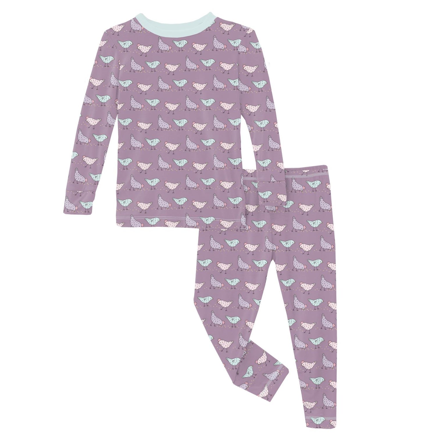 Print Long Sleeve Pajama Set in Lavender Chickens (317861)