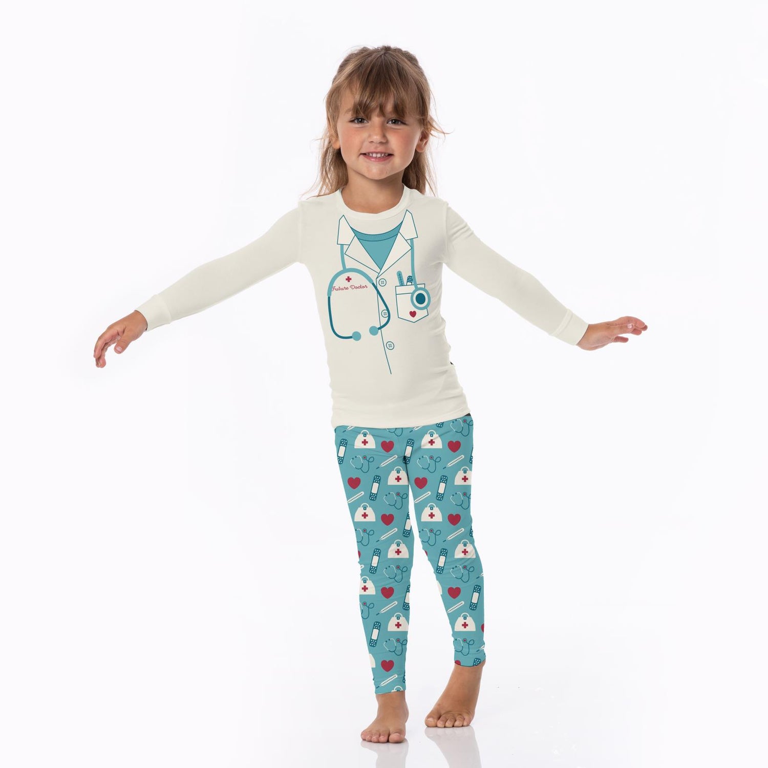 Long Sleeve Graphic Tee Pajama Set in Glacier Medicine