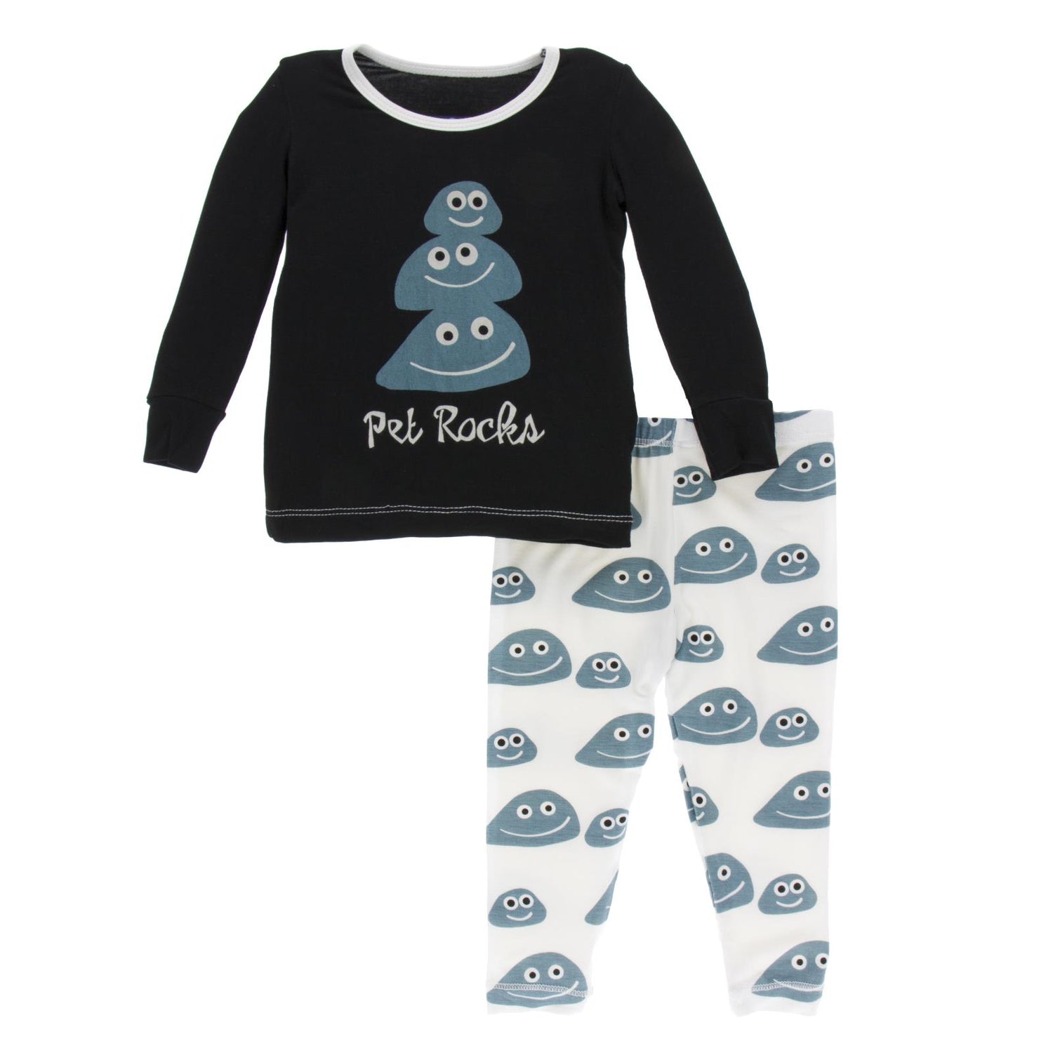 Print Long Sleeve Pajama Set in Midnight Pet Rock (356281)