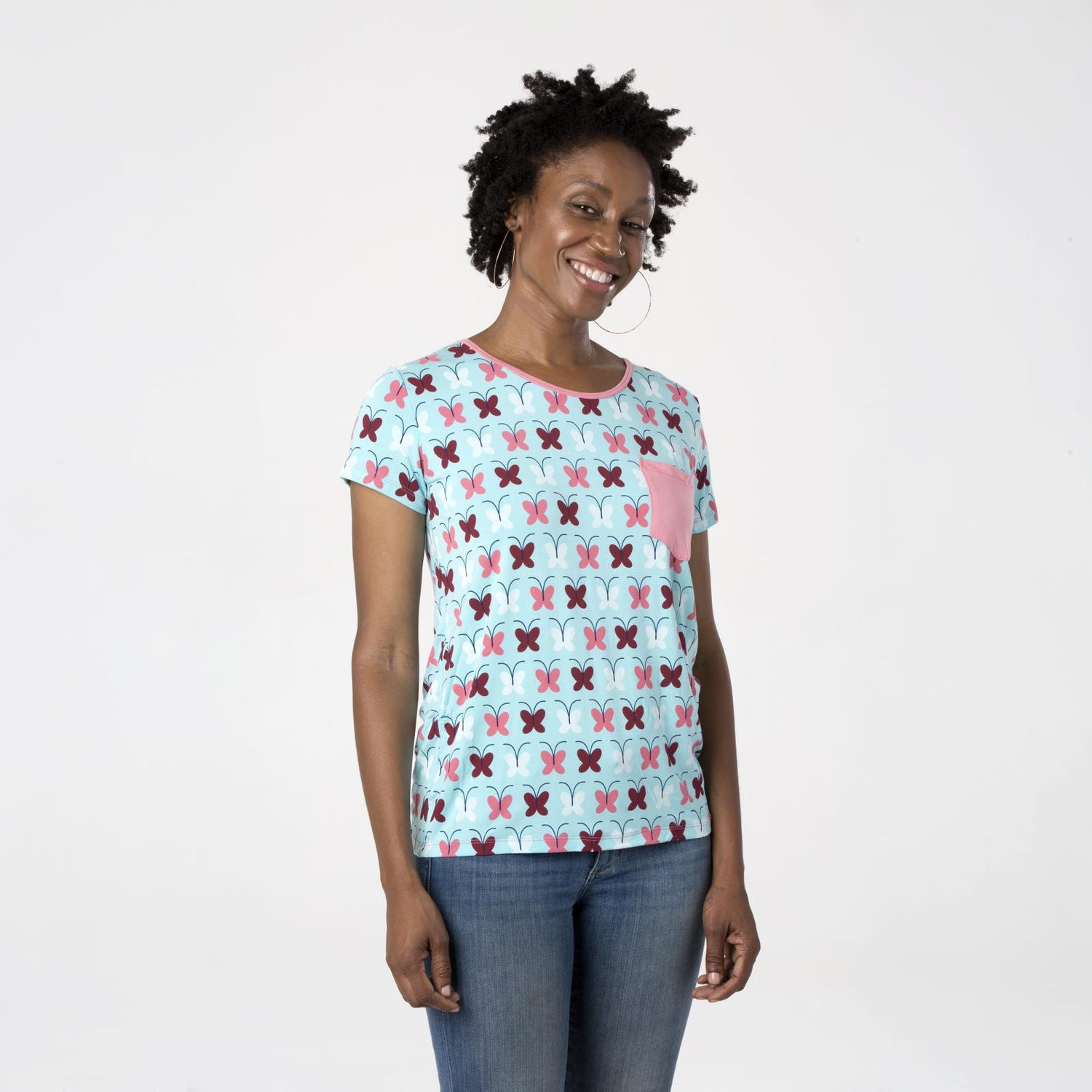 Print Short Sleeve Relaxed Tee with Pocket in Tallulah's Butterfly