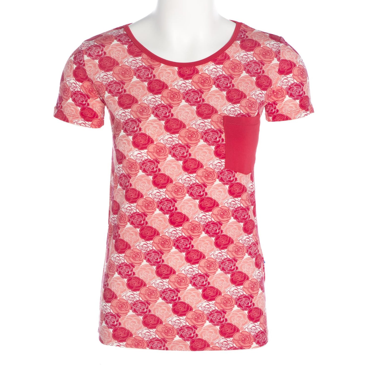 Print Short Sleeve Relaxed Tee with Pocket in Roses