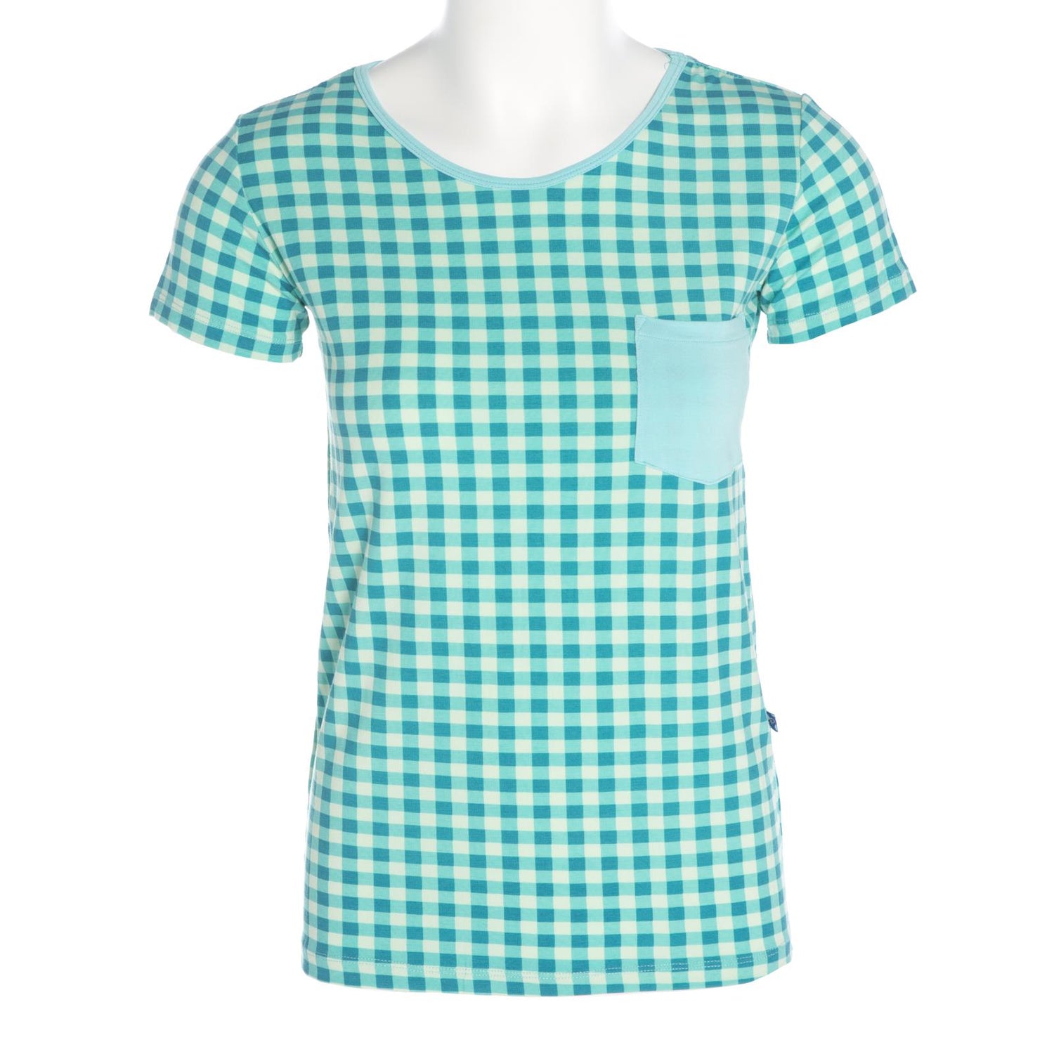 Print Short Sleeve Relaxed Tee with Pocket in Pistachio Gingham