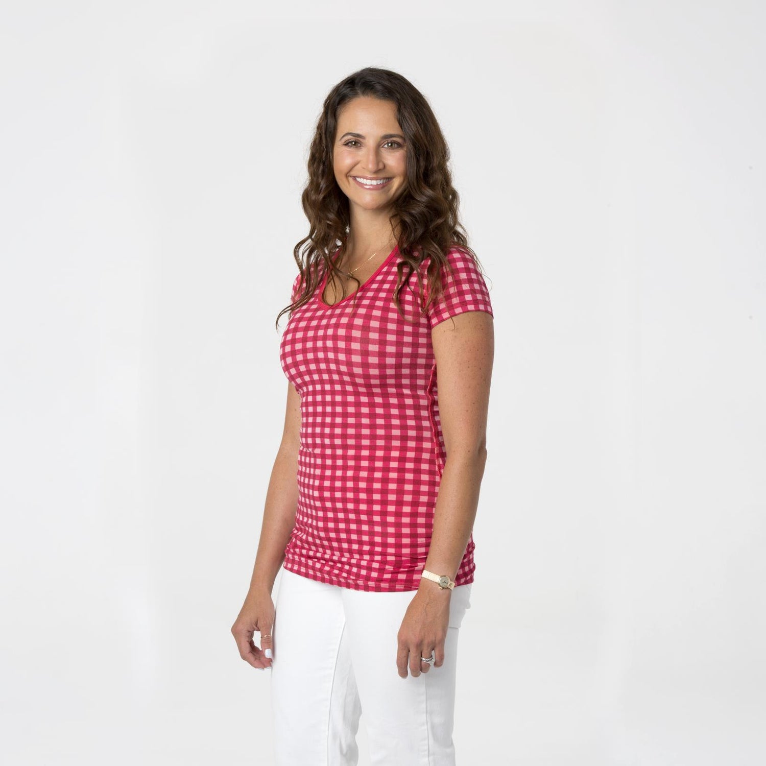 Print Short Sleeve One Tee in Flag Red Gingham