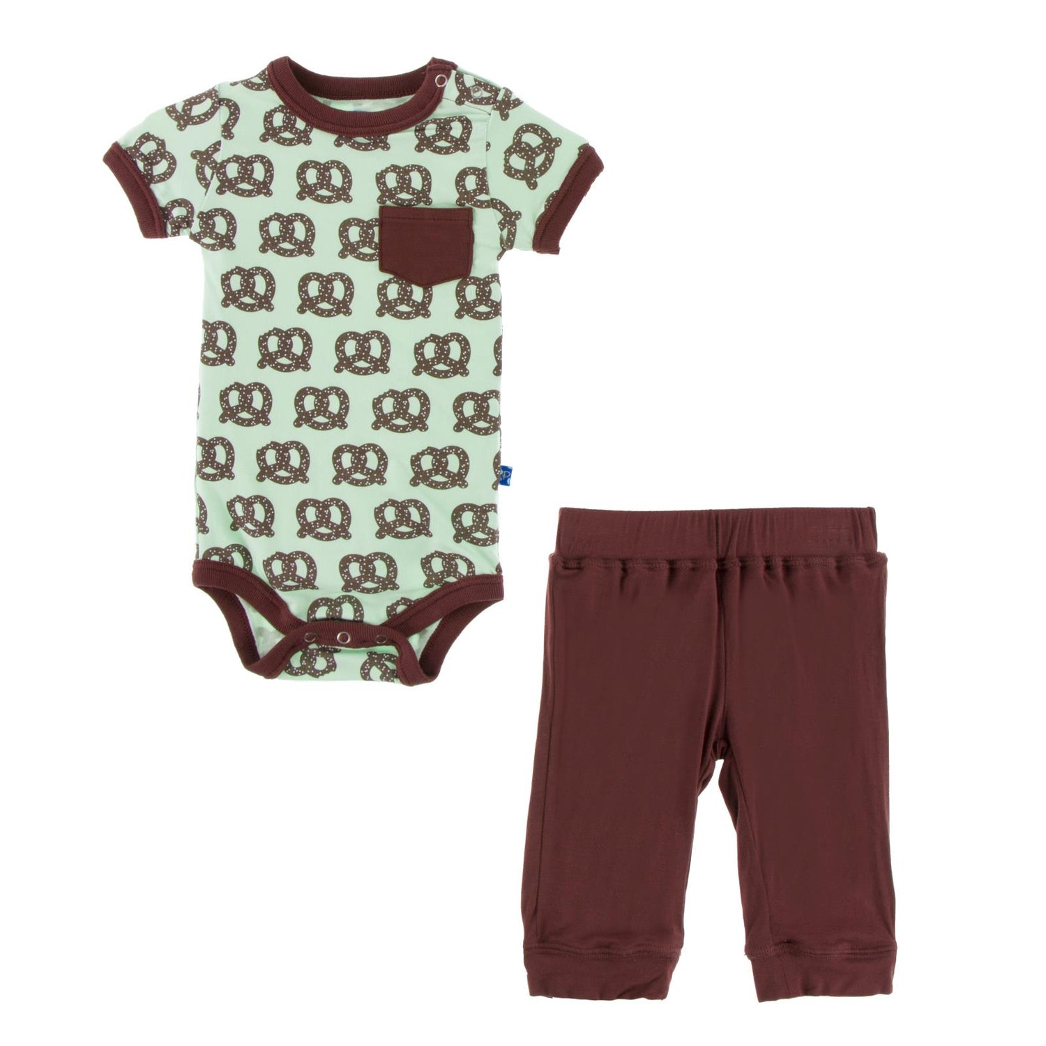 Print Short Sleeve Pocket One Piece & Pant Outfit Set in Giant Pretzel