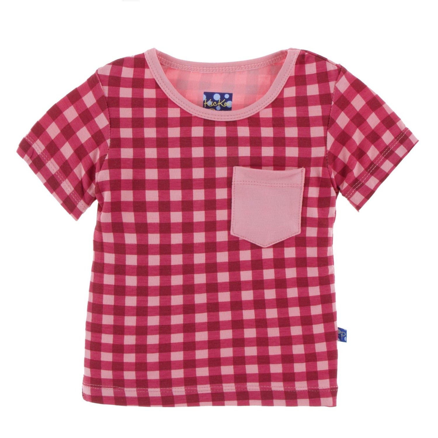 Print Short Sleeve Tee with Pocket in Flag Red Gingham