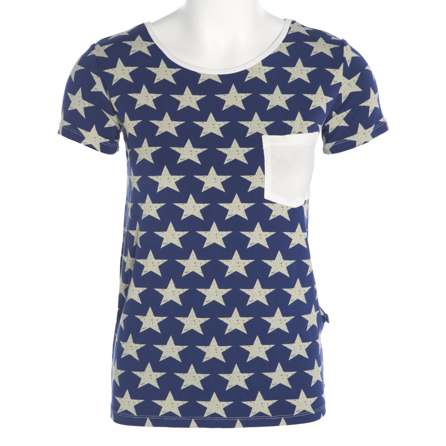 Print Short Sleeve Relaxed Tee with Pocket in Flag Blue Vintage Stars