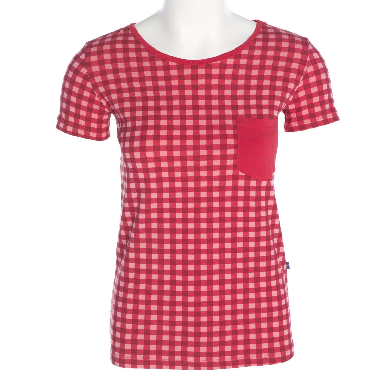 Print Short Sleeve Relaxed Tee with Pocket in Flag Red Gingham