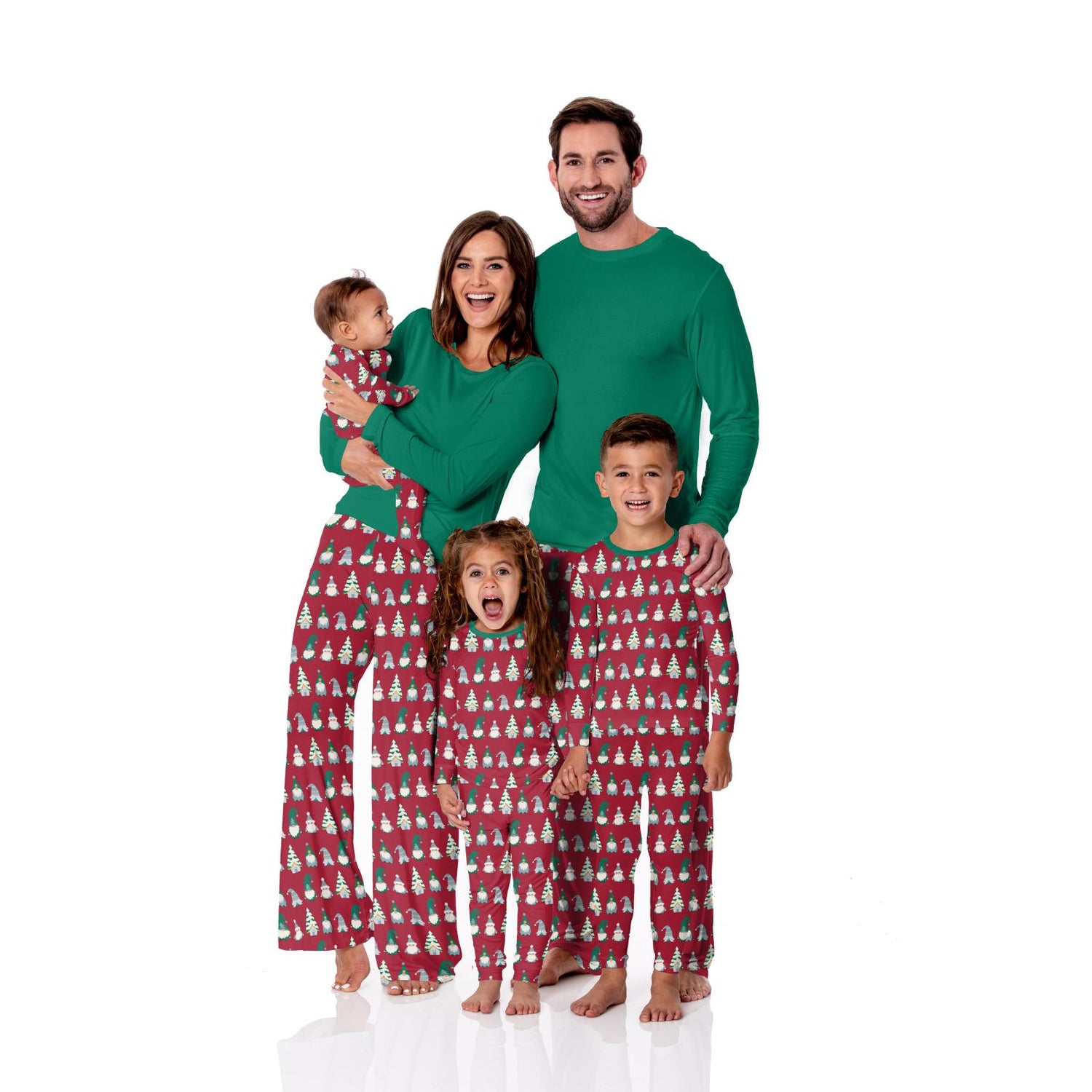 Print Long Sleeve Pajama Set in Crimson Gnomes