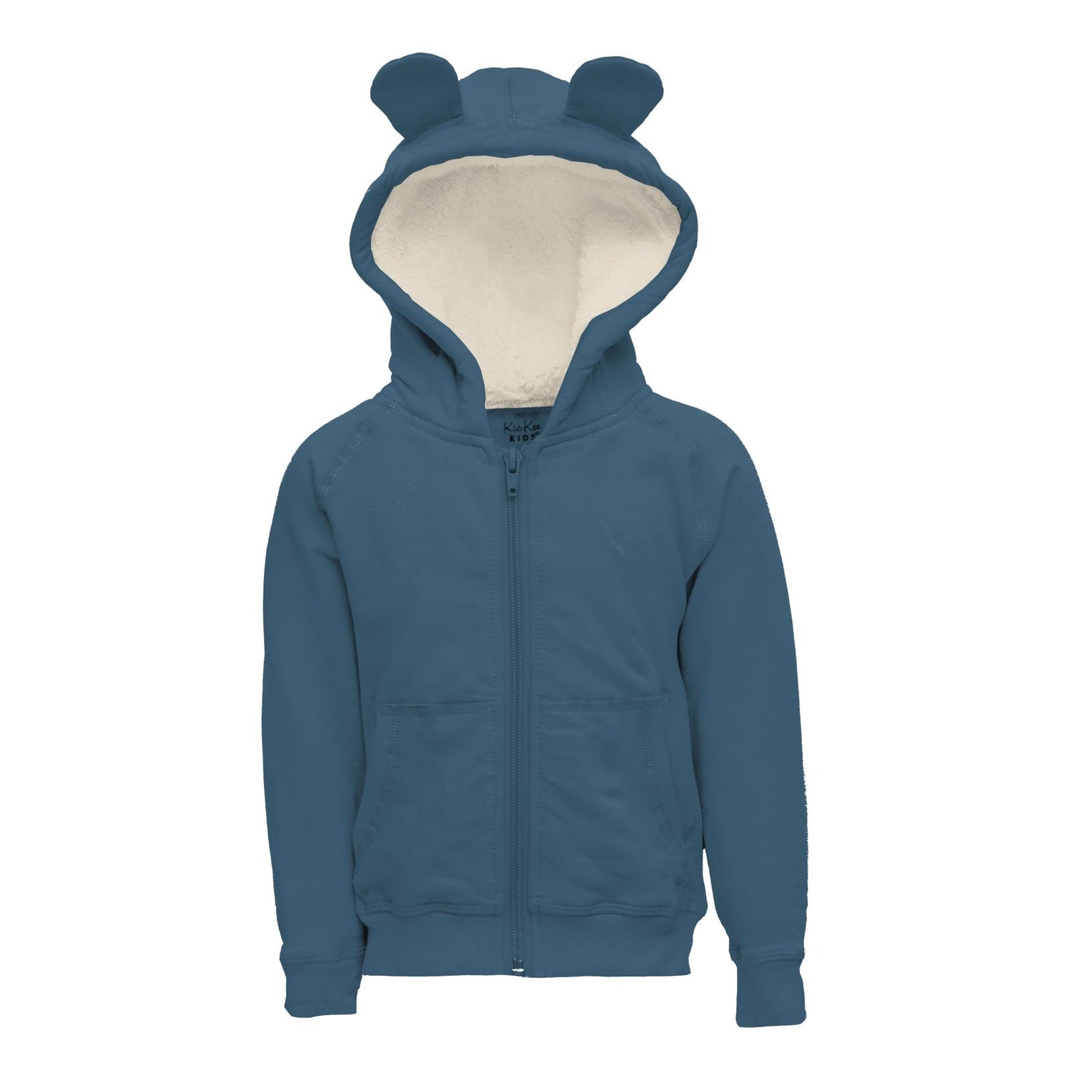 Fleece Zip-Front Hoodie with Ears in Deep Sea