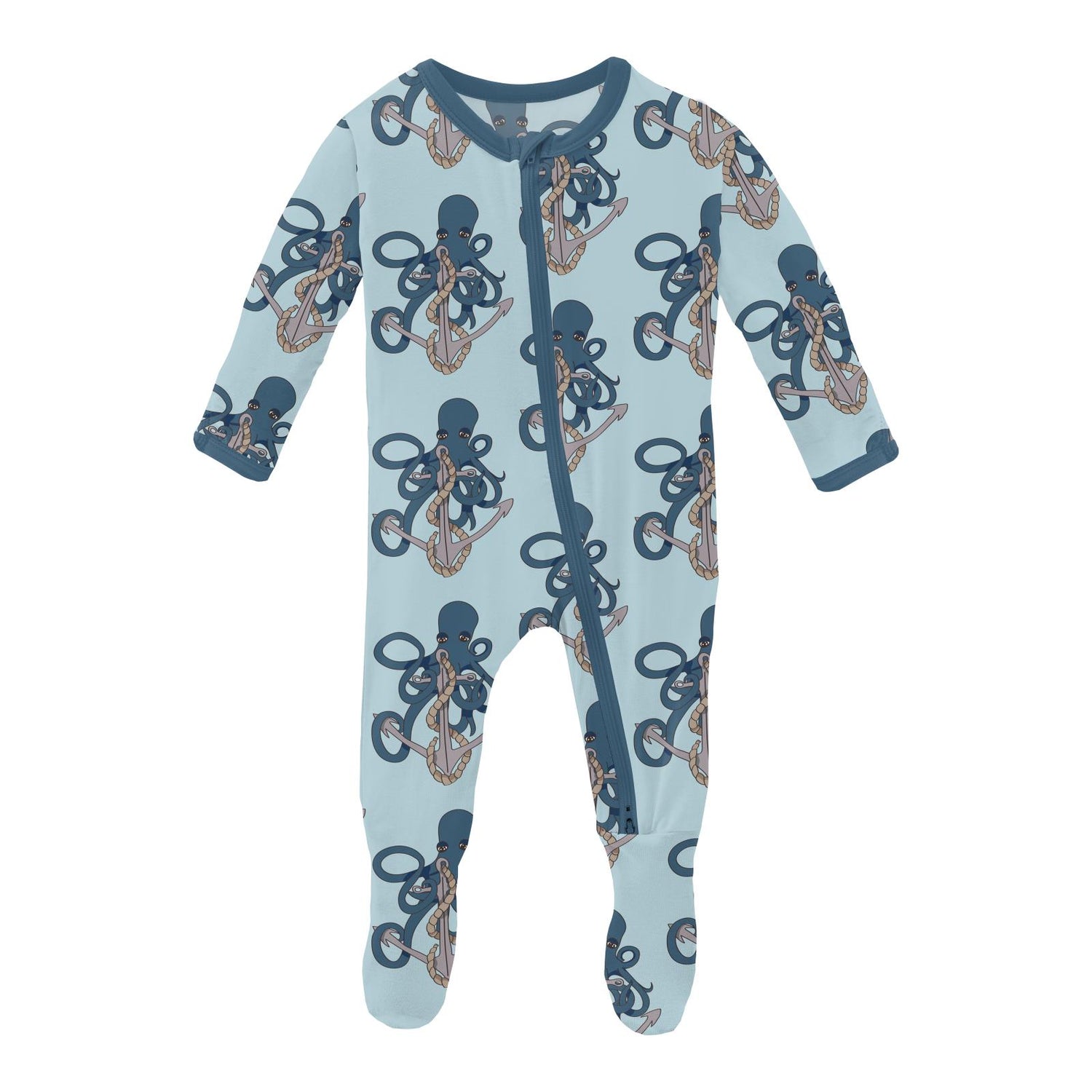 Print Footie with 2 Way Zipper in Spring Sky Octopus Anchor