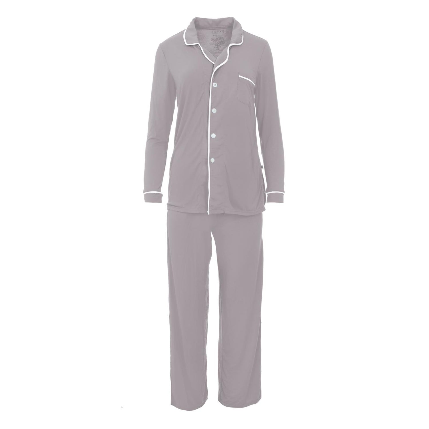 Women's Long Sleeve Collared Pajama Set in Feather with Natural