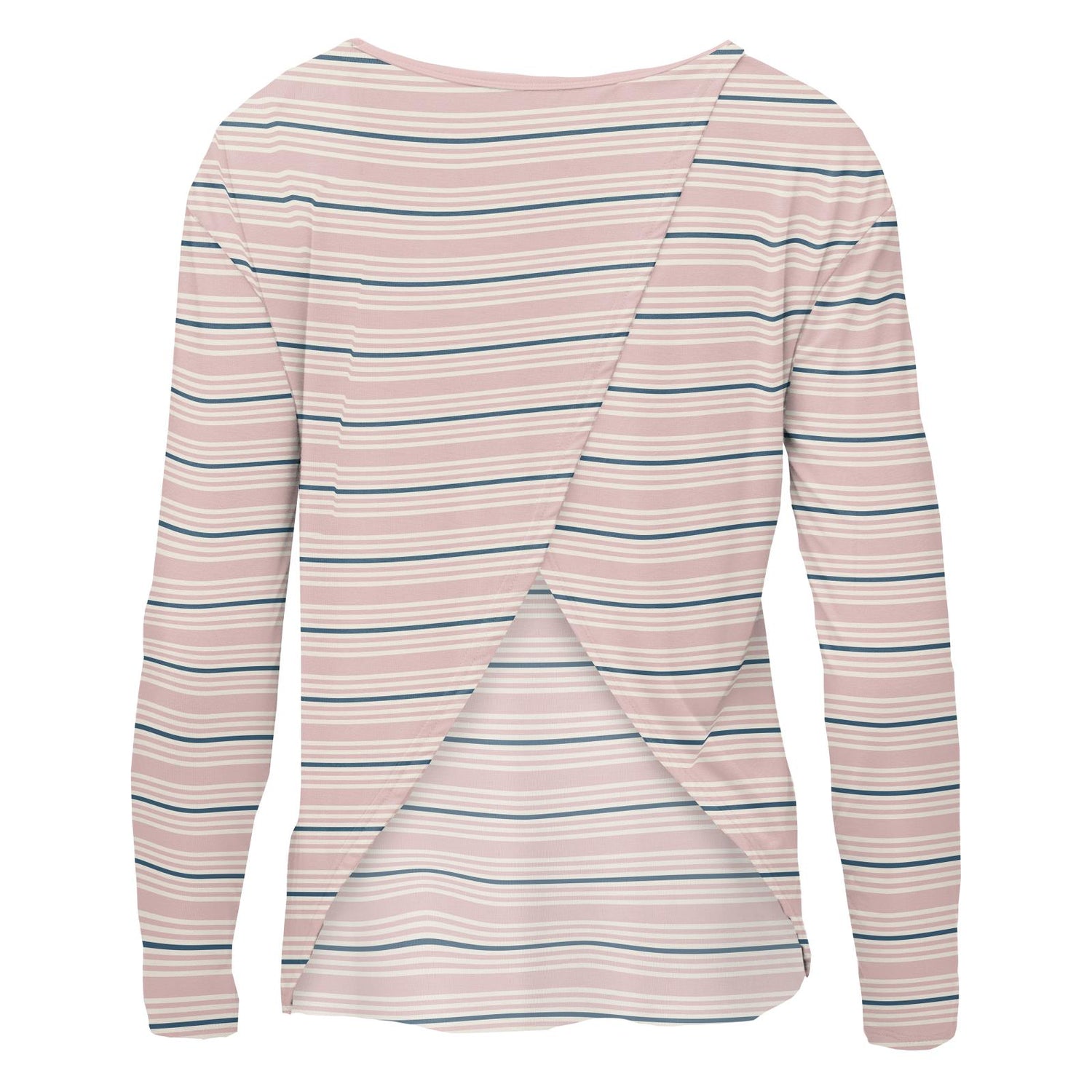 Women's Print Long Sleeve Butterfly Open-Back Top in Flotsam Stripe