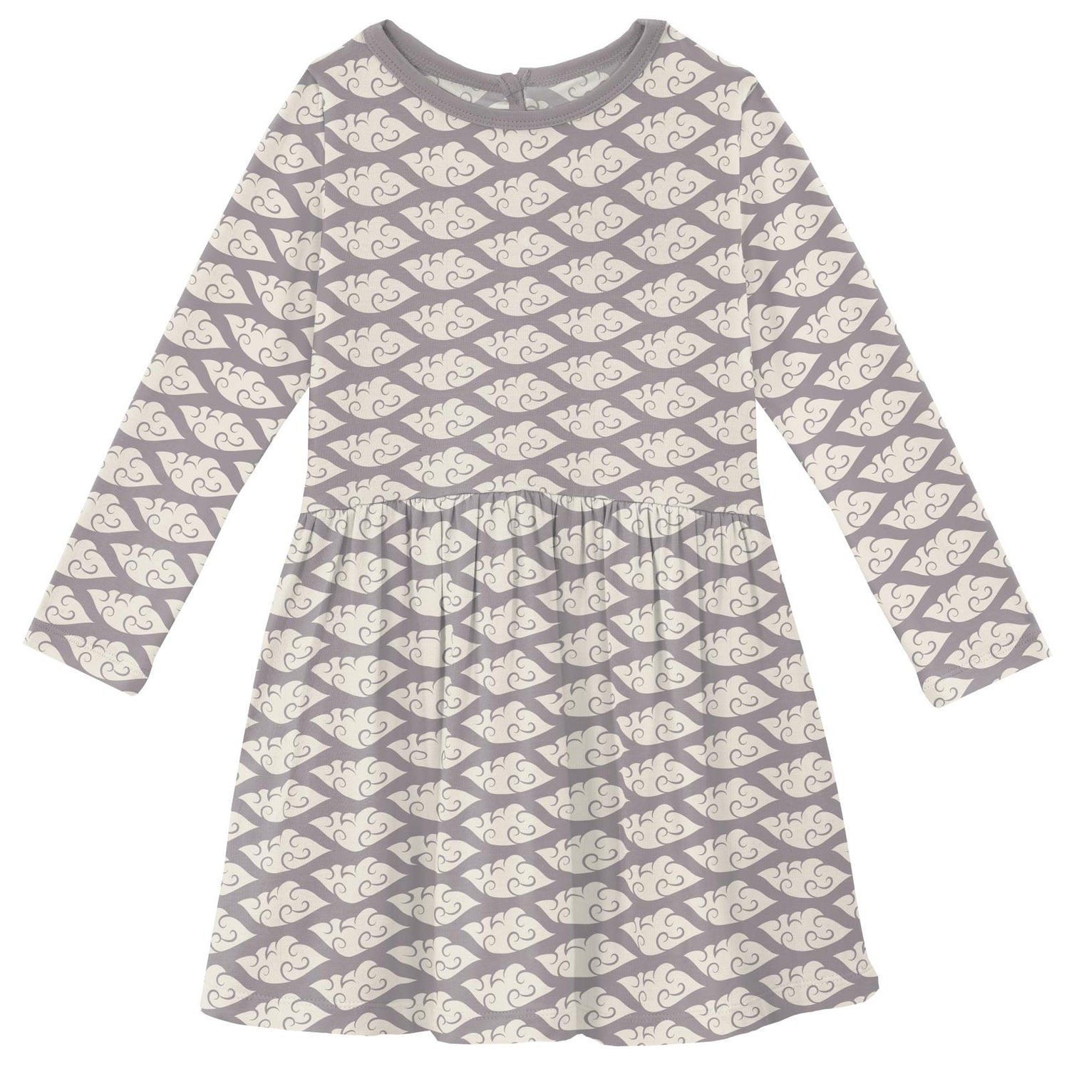 Print Long Sleeve Twirl Dress in Feather Cloudy Sea