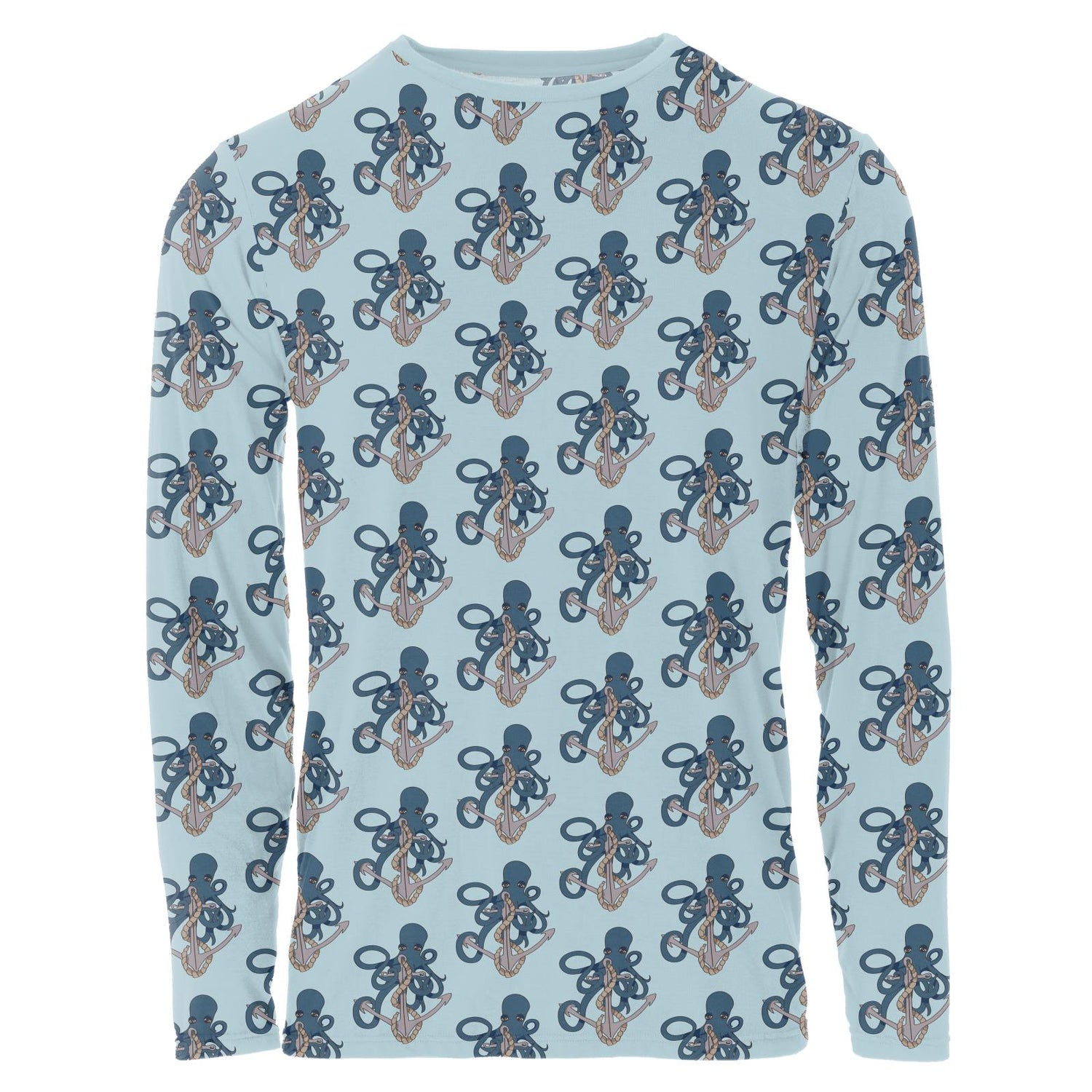 Men's Print Long Sleeve Crew Neck Tee in Spring Sky Octopus Anchor