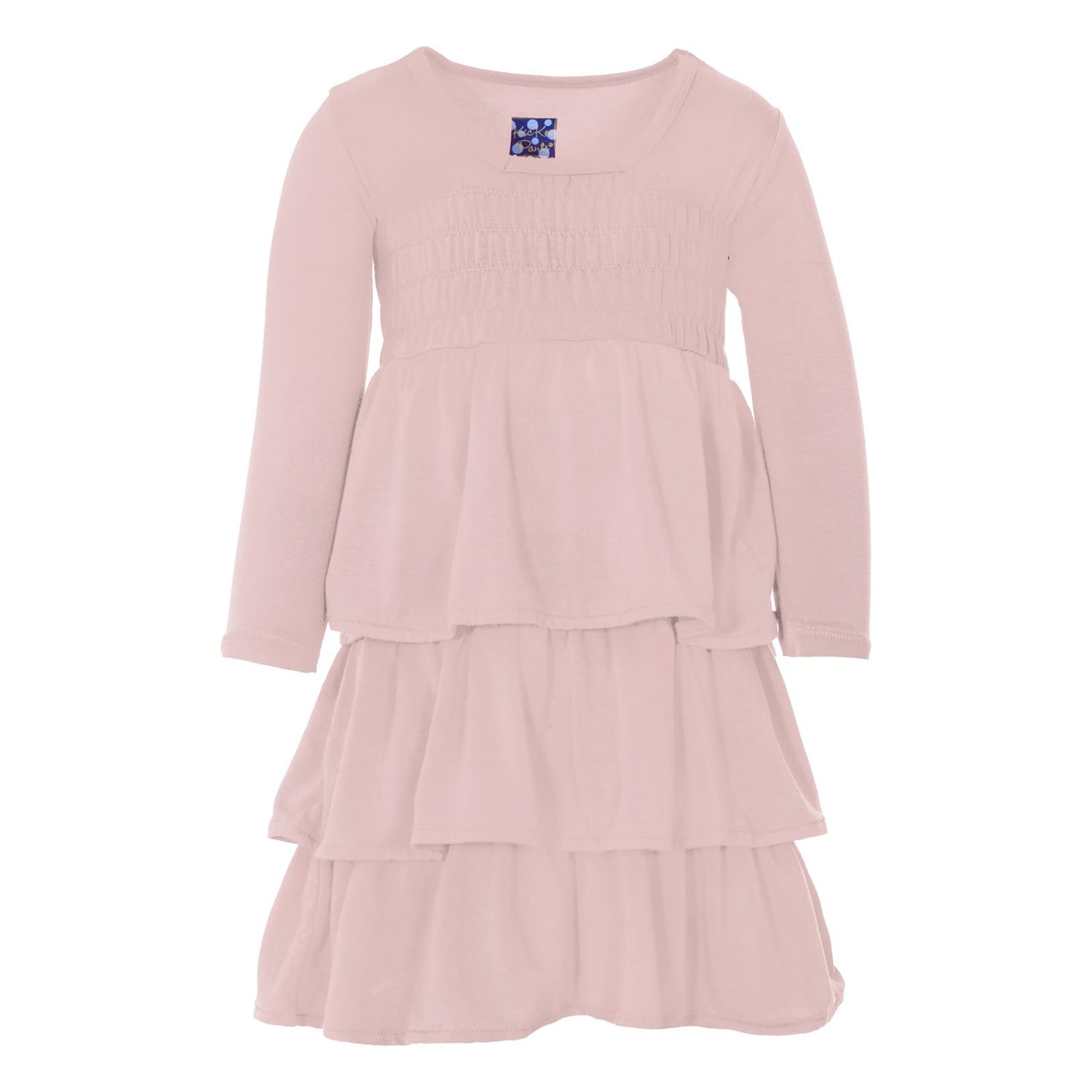 Long Sleeve Layered Ruffle Dress in Baby Rose