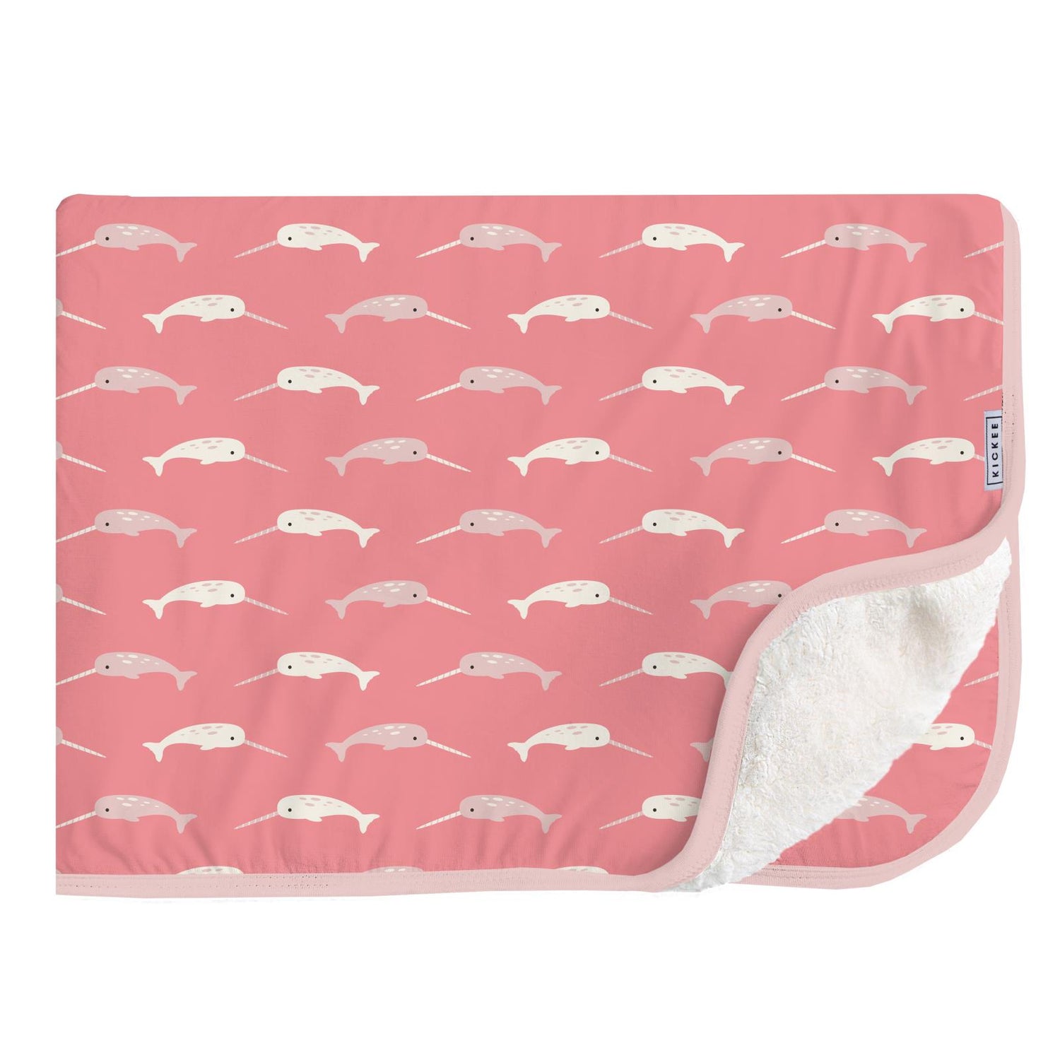 Print Sherpa-Lined Throw Blanket in Strawberry Narwhal