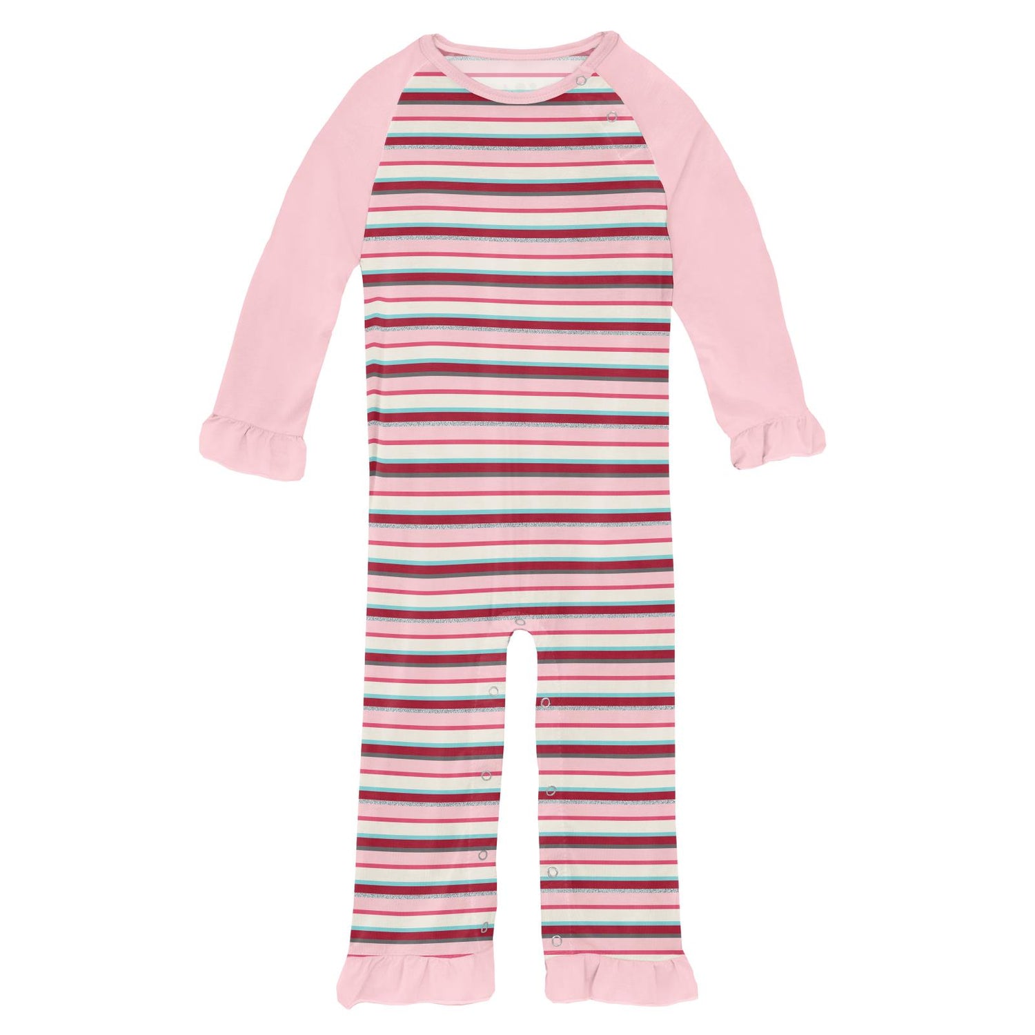 Print Ruffle Raglan Romper in Anniversary Bobsled Stripe