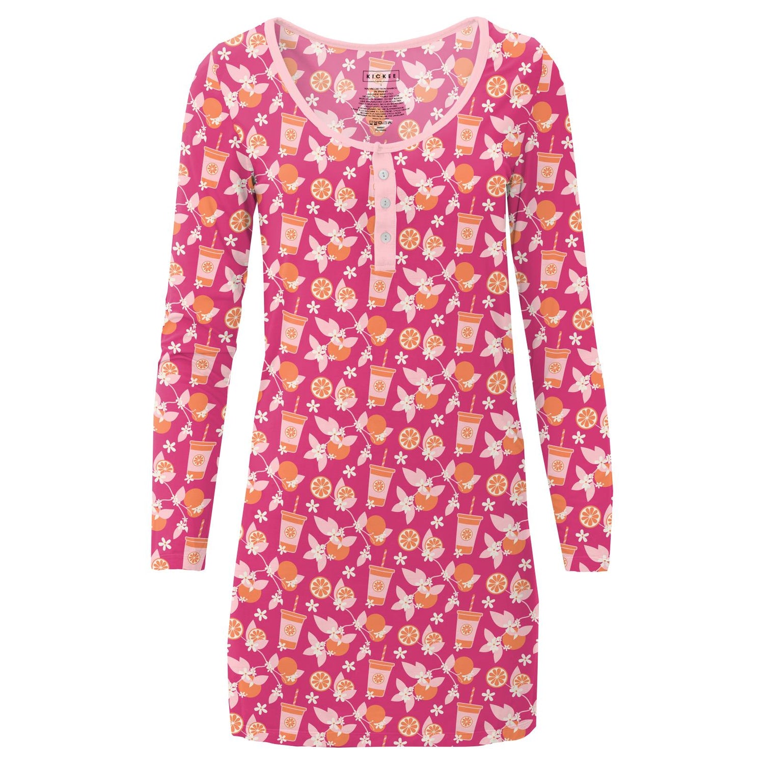 Women's Print Long Sleeve Nightshirt in Calypso Orange Cream
