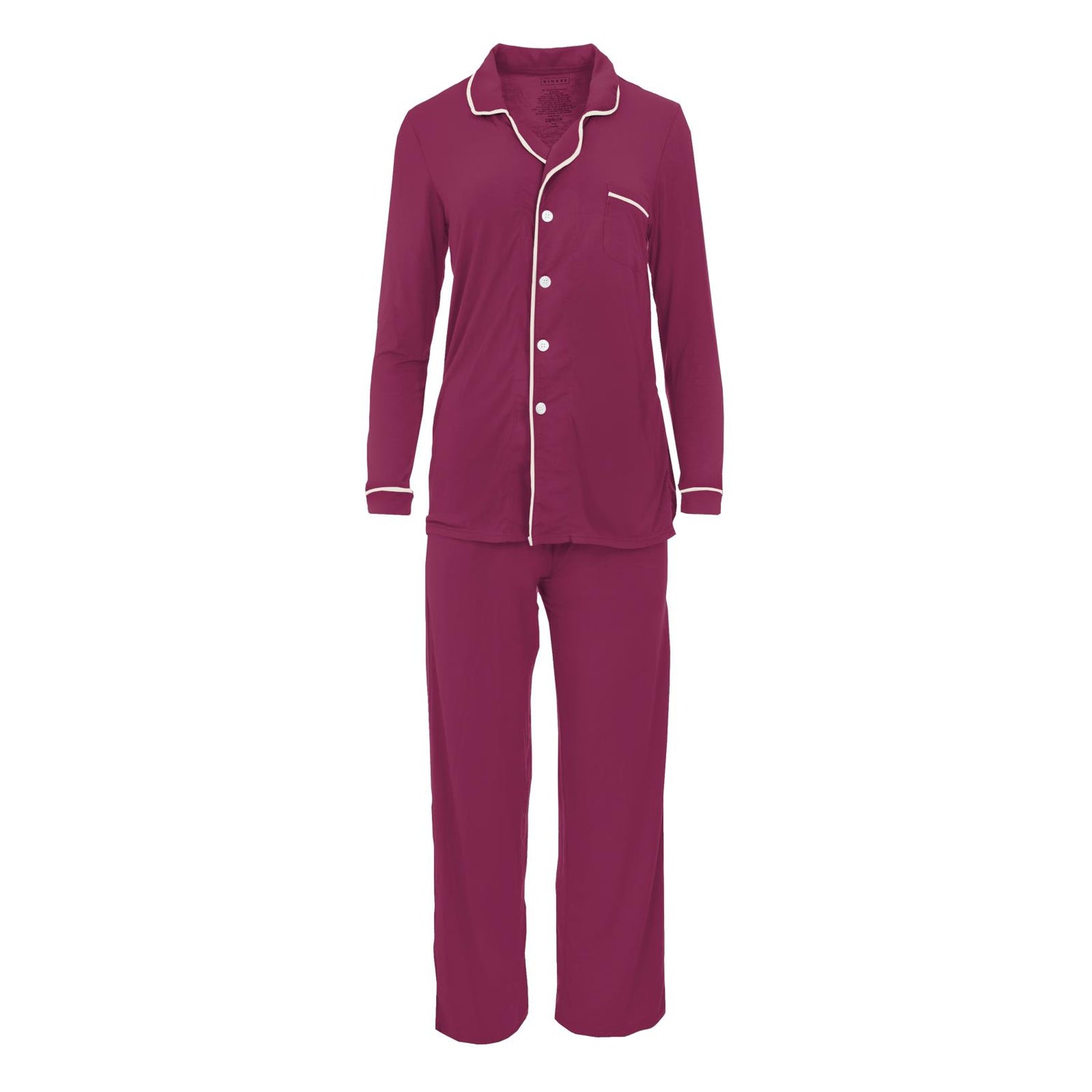 Women's Long Sleeve Collared Pajama Set in Berry with Natural