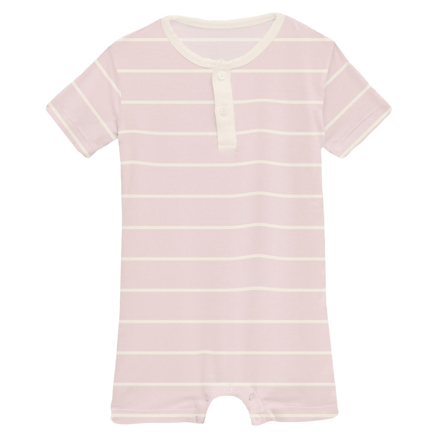 Print Short Sleeve Henley Romper in Macaroon Road Trip Stripe