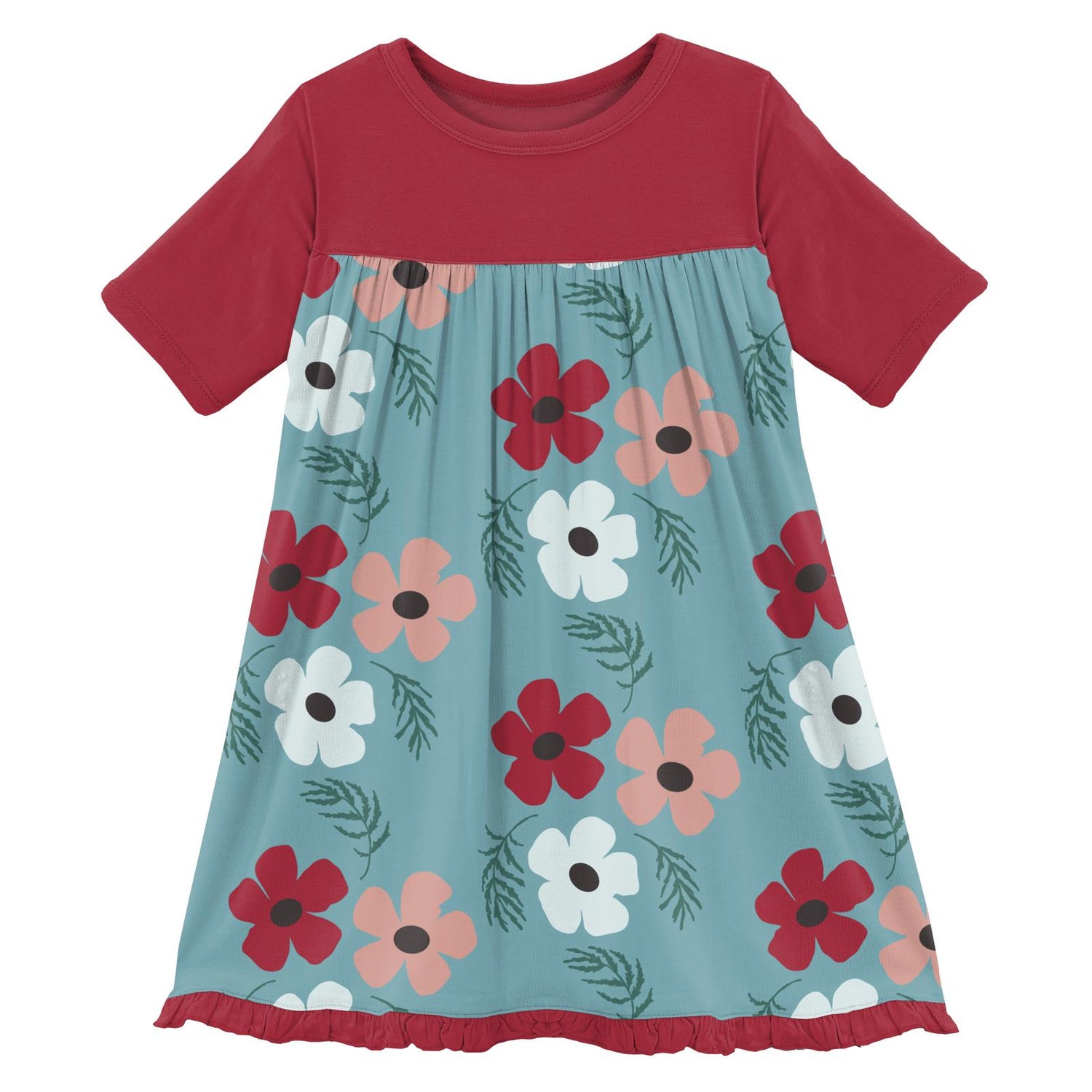 Print Classic Short Sleeve Swing Dress in Glacier Wildflowers