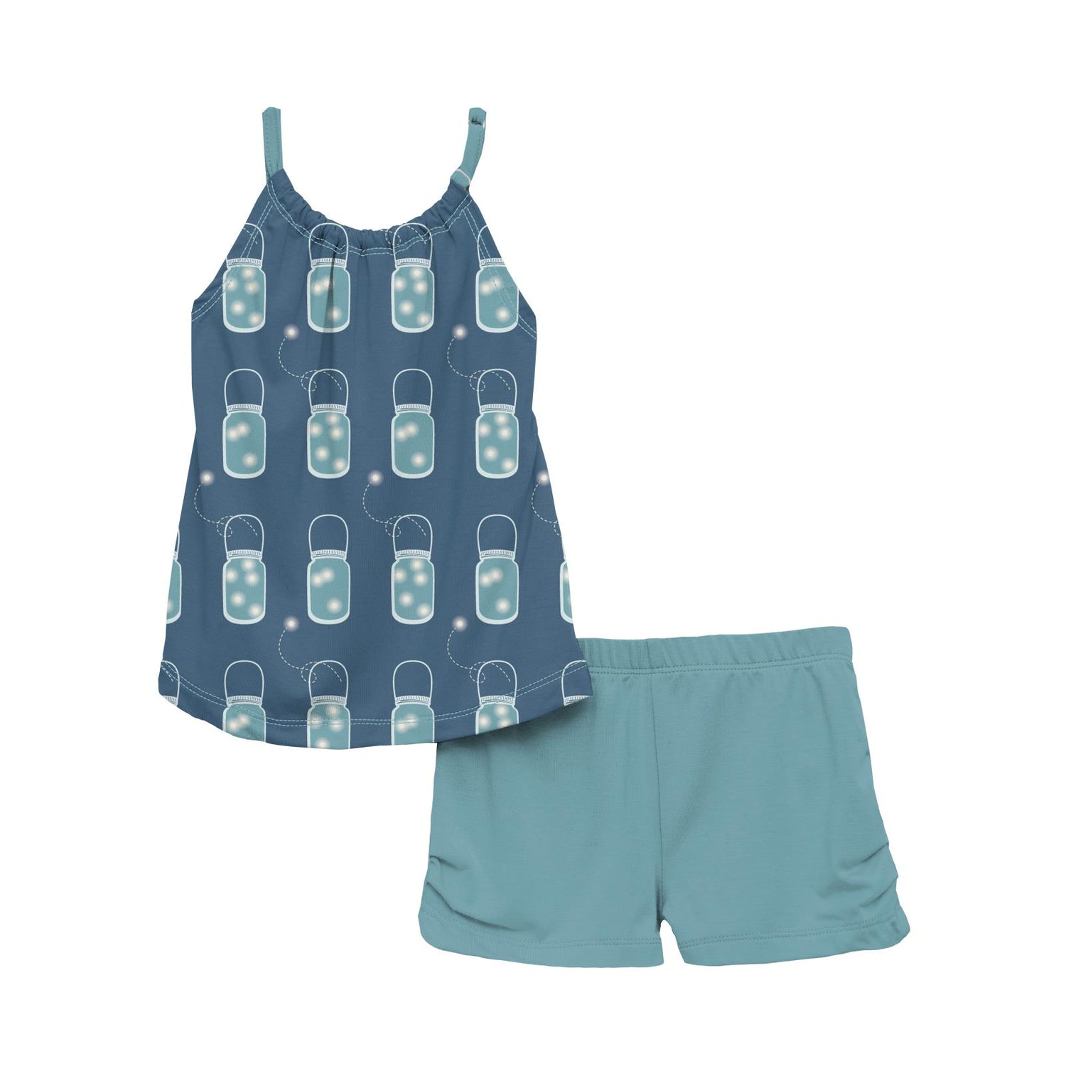 Print Gathered Cami & Shorts Outfit Set in Twilight Fireflies