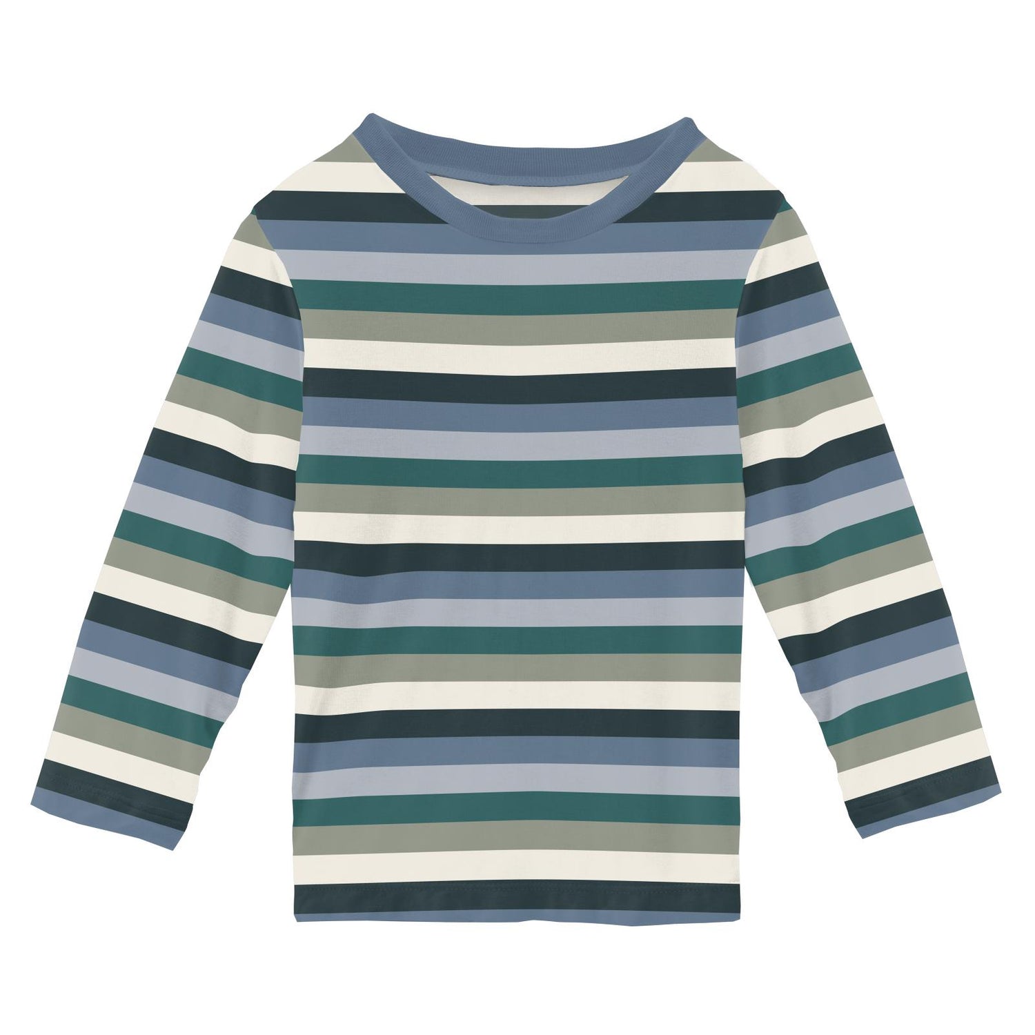 Print Long Sleeve Easy Fit Crew Neck Tee in Snowy Stripe