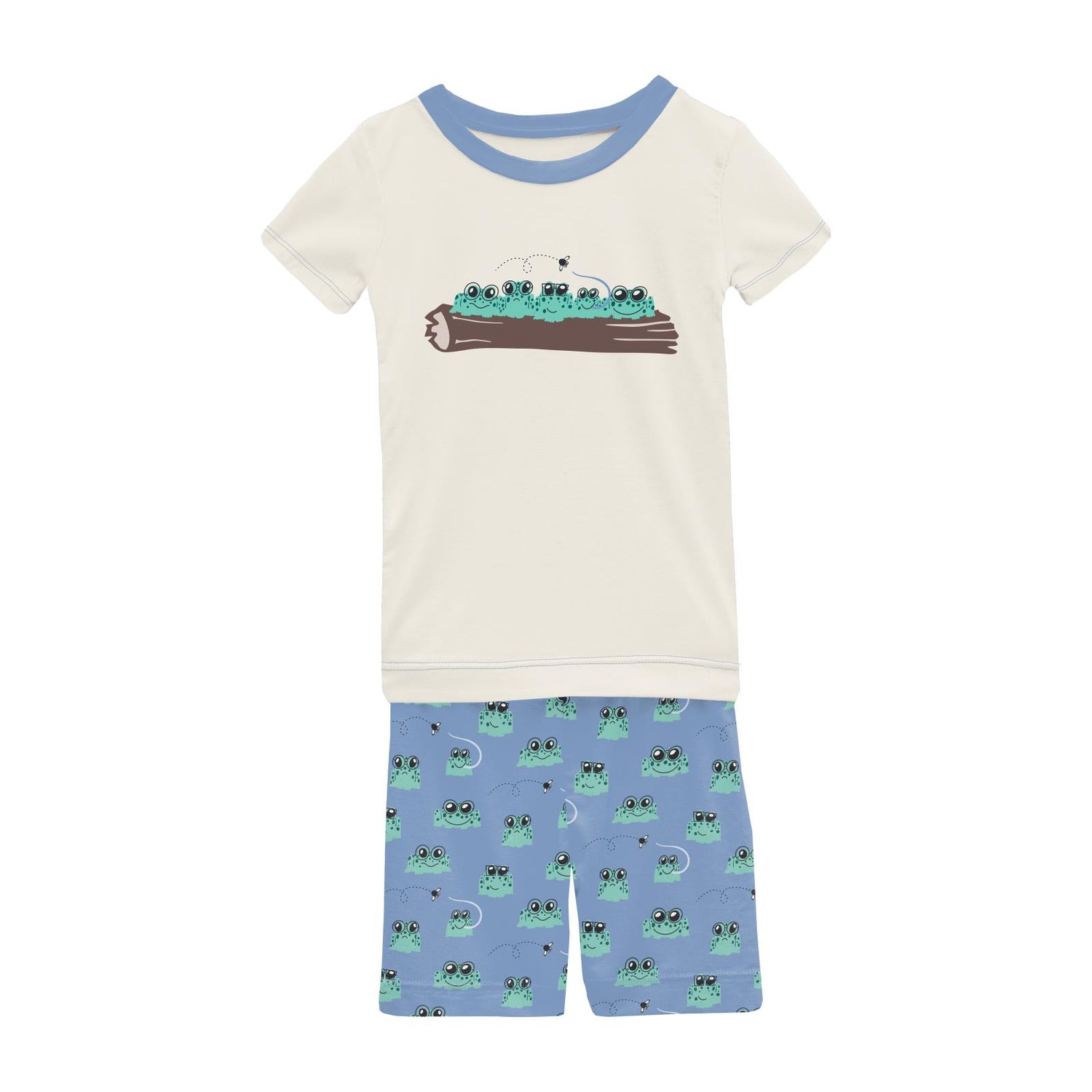 Short Sleeve Graphic Tee Pajama Set with Shorts in Dream Blue Bespeckled Frogs