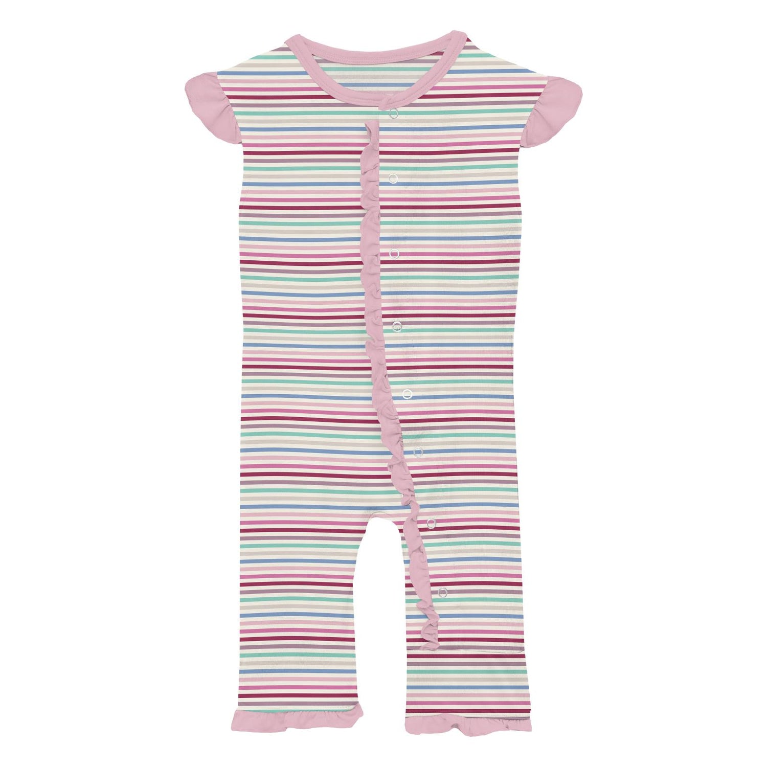 Print Ruffle Tank Romper in Make Believe Stripe