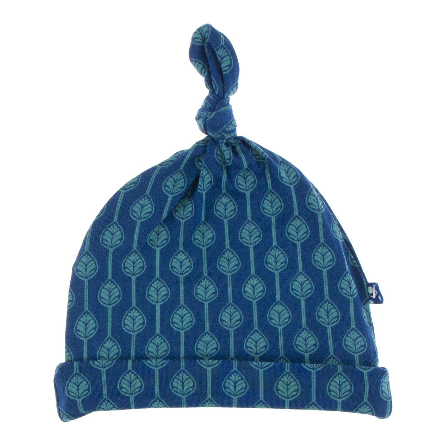 Print Knot Hat in Navy Leaf Lattice