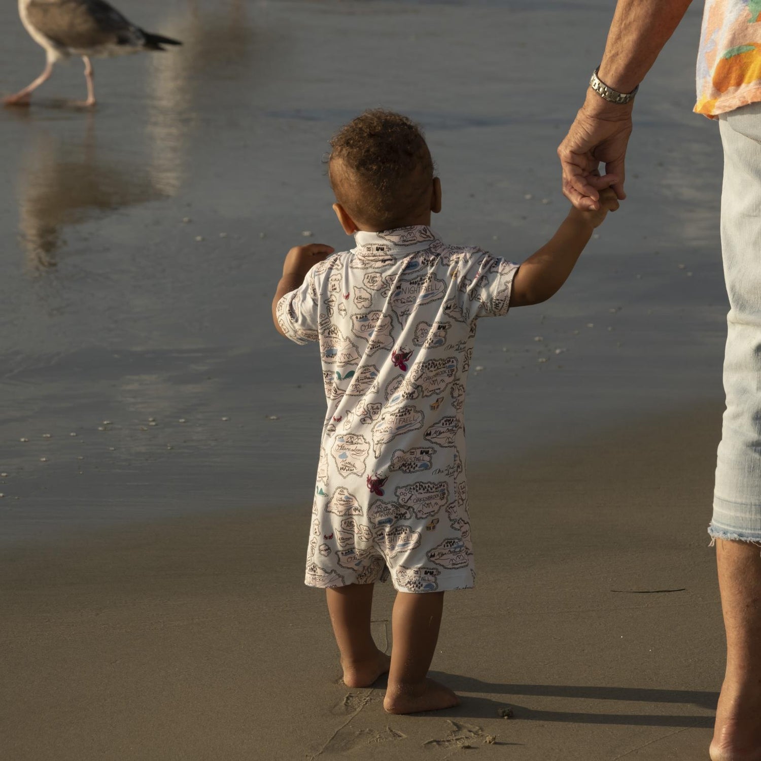 Print Short Sleeve Polo Romper in Dew Pirate Map