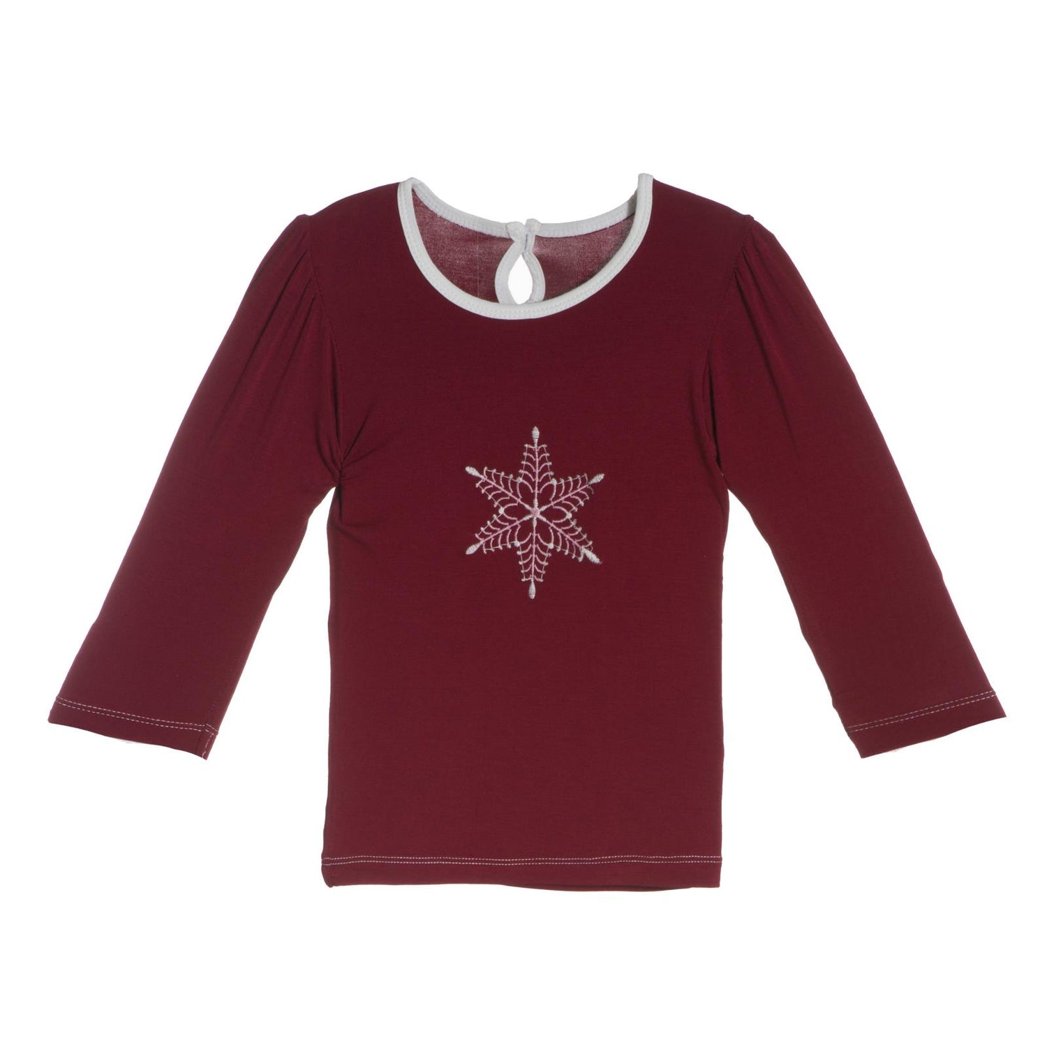 Long Sleeve Applique Puff Tee in Brick Snowflake