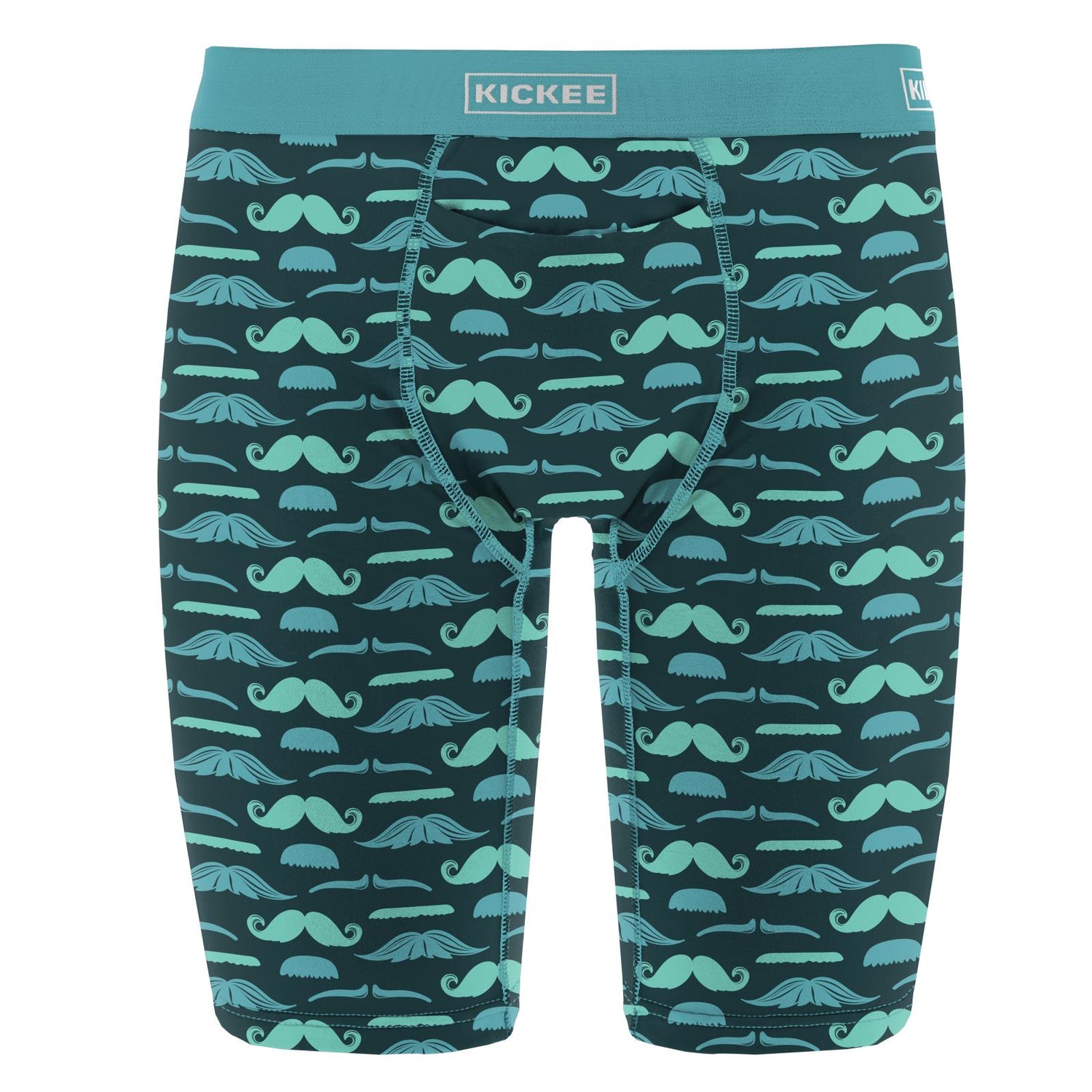 Men's Print Long Boxer Brief with Top Fly in Pine Moustaches