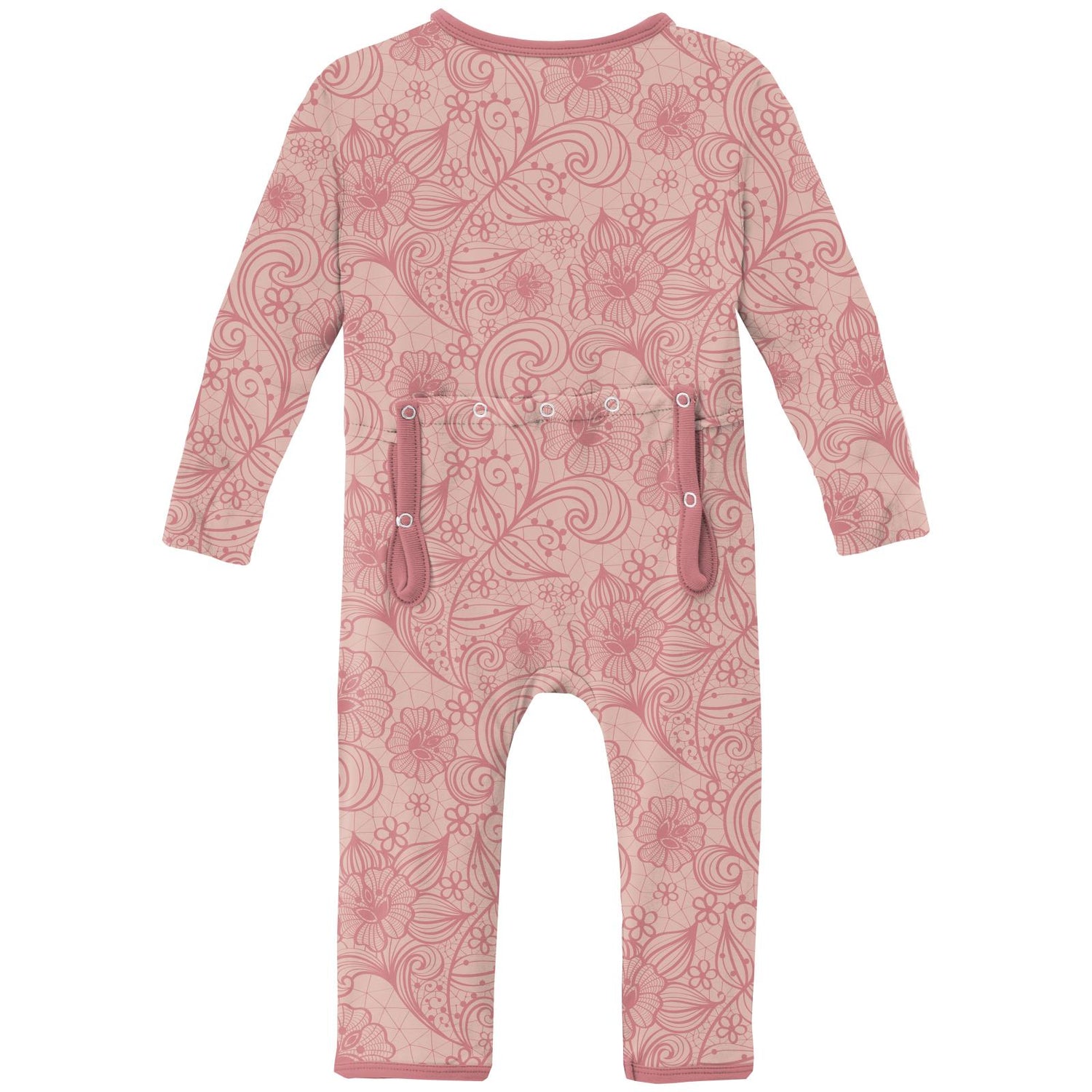 Print Coverall with Zipper in Peach Blossom Lace