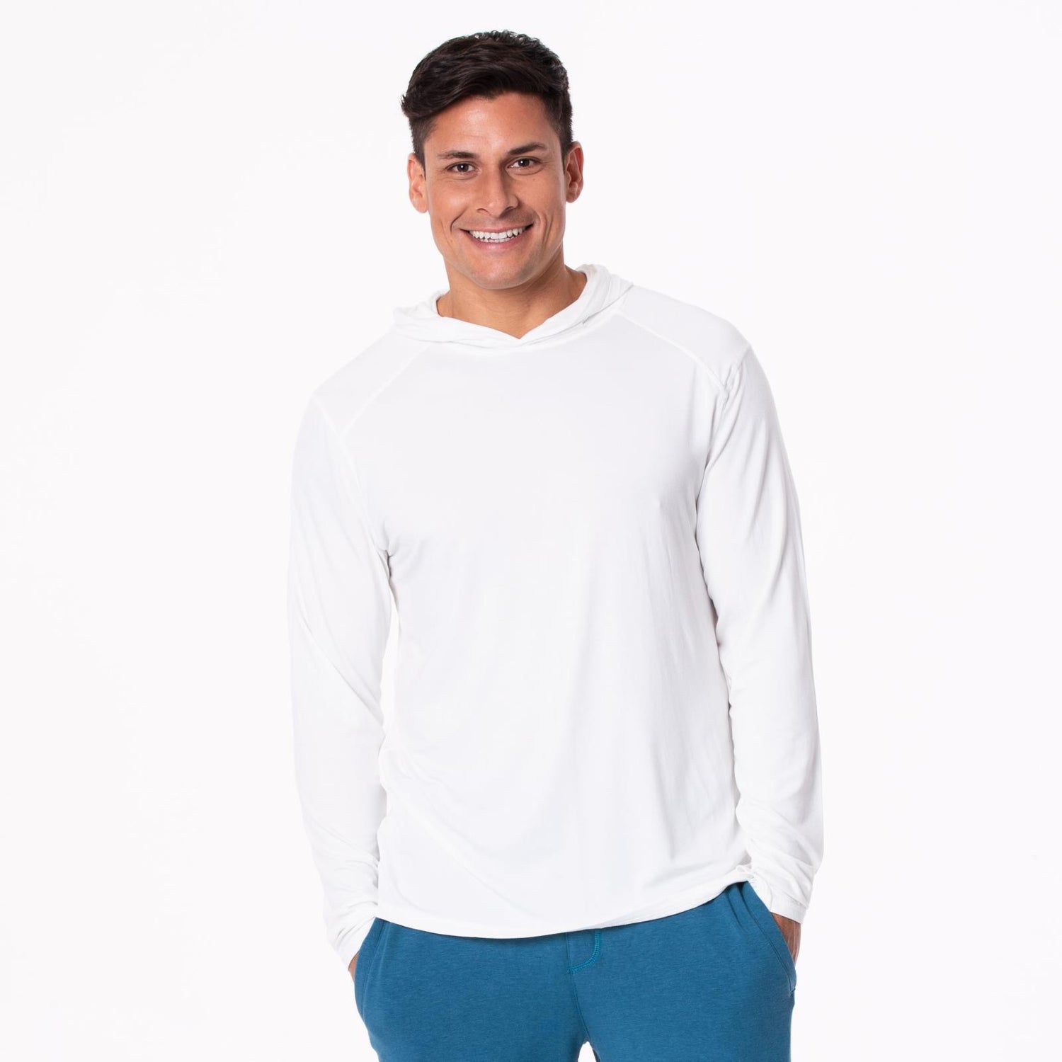 Men's Solid Long Sleeve Hooded Tee in Natural