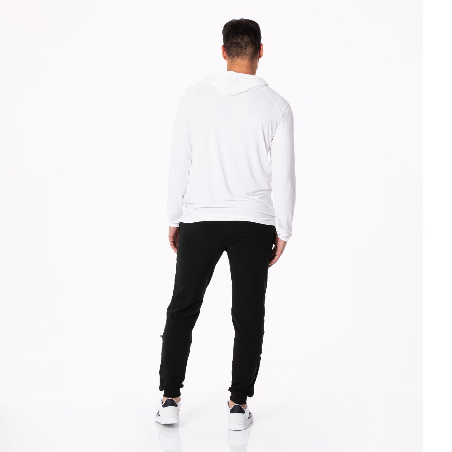 Men's Solid Long Sleeve Hooded Tee in Natural
