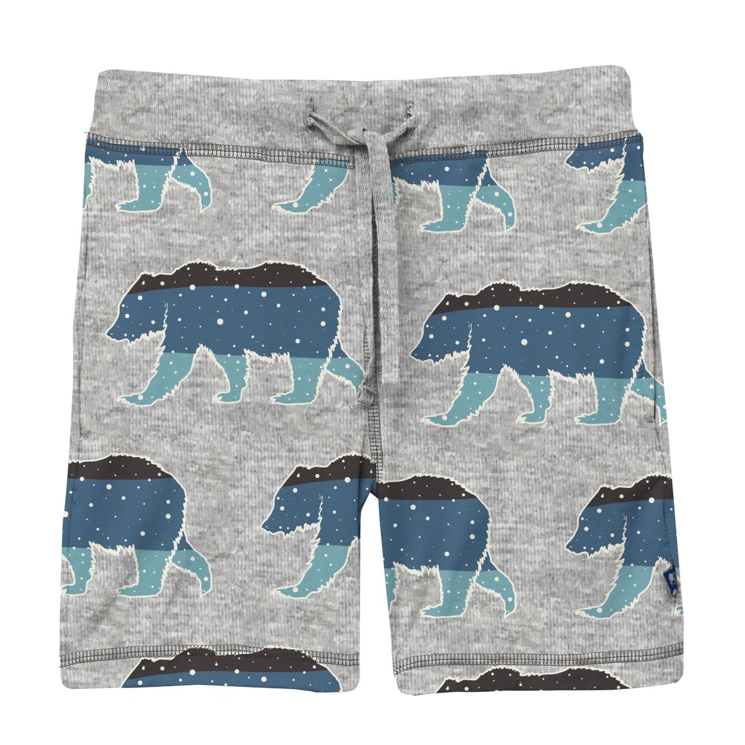 Print Lightweight Drawstring Shorts in Heathered Mist Night Sky Bear