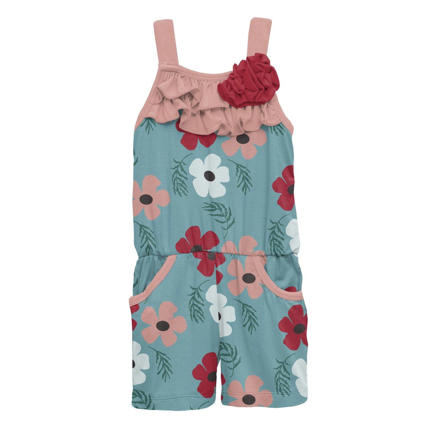 Print Flower Romper with Pockets in Glacier Wildflowers