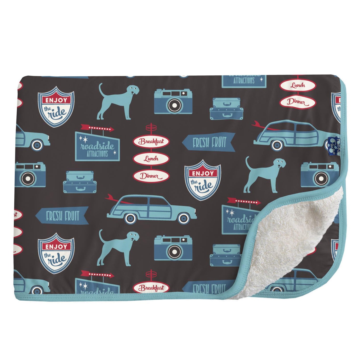 Print Sherpa-Lined Toddler Blanket in Midnight on the Road