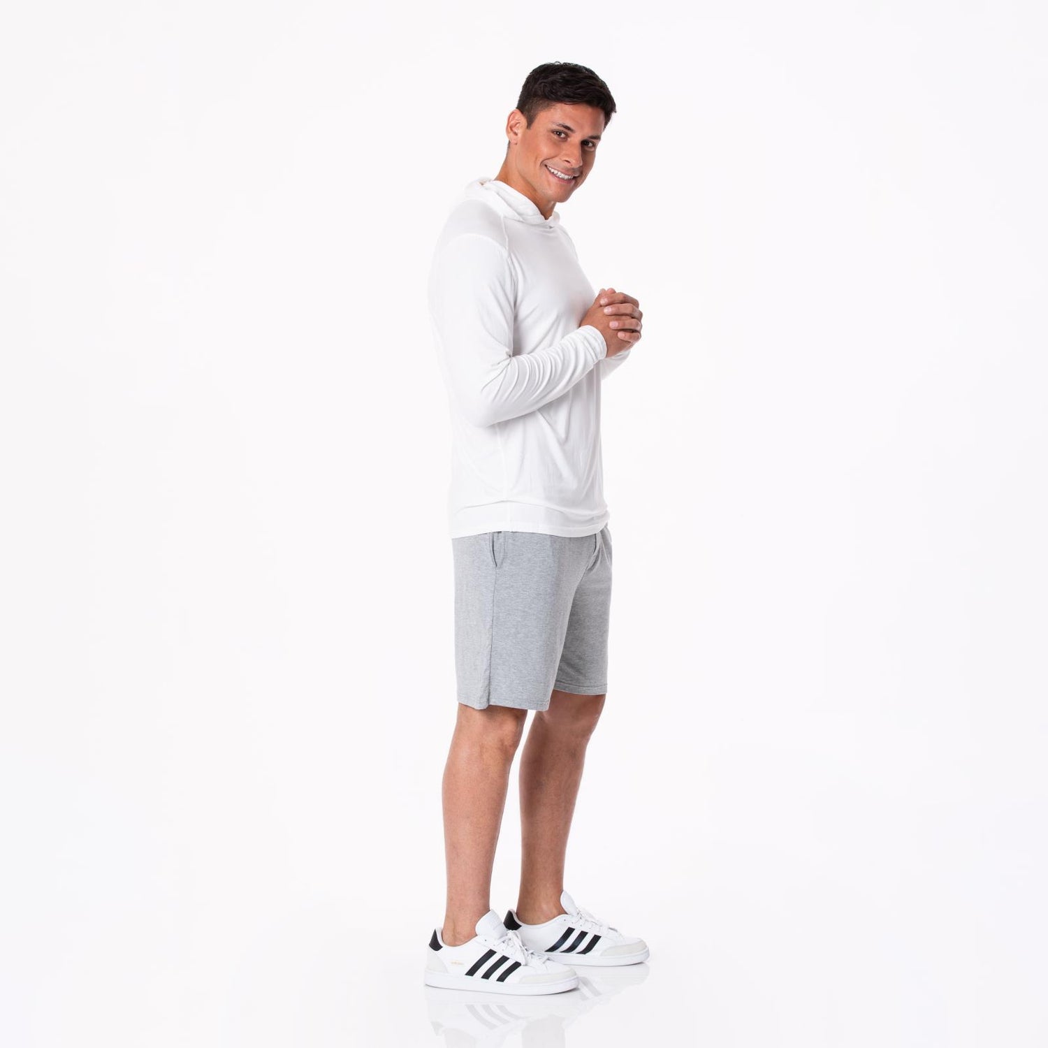 Men's Solid Long Sleeve Hooded Tee in Natural