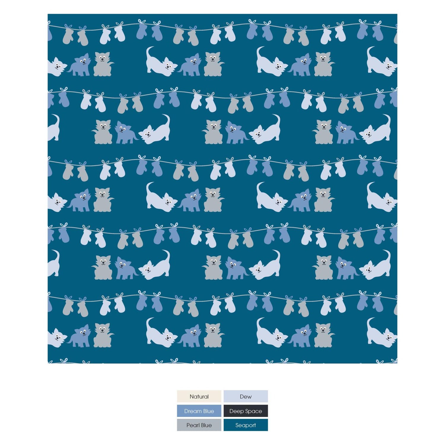 Print Coverall with Snaps in Seaport 3 Little Kittens