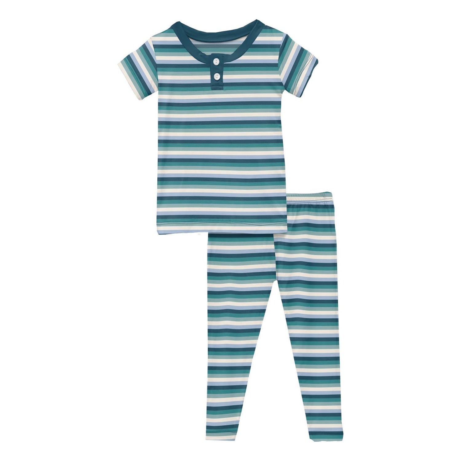 Print Short Sleeve Luxe Henley Pajama Set in Dino Stripe