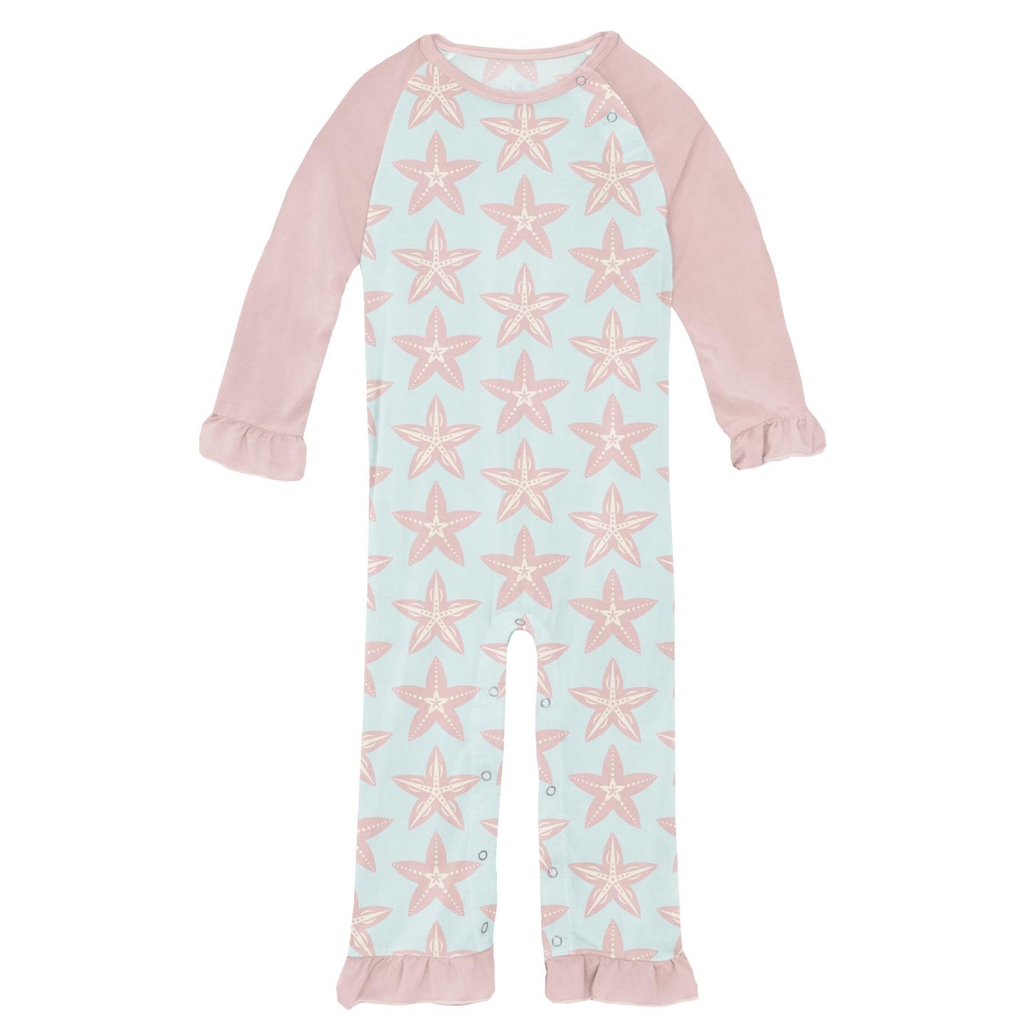 Print Ruffle Raglan Romper in Fresh Air Fancy Starfish