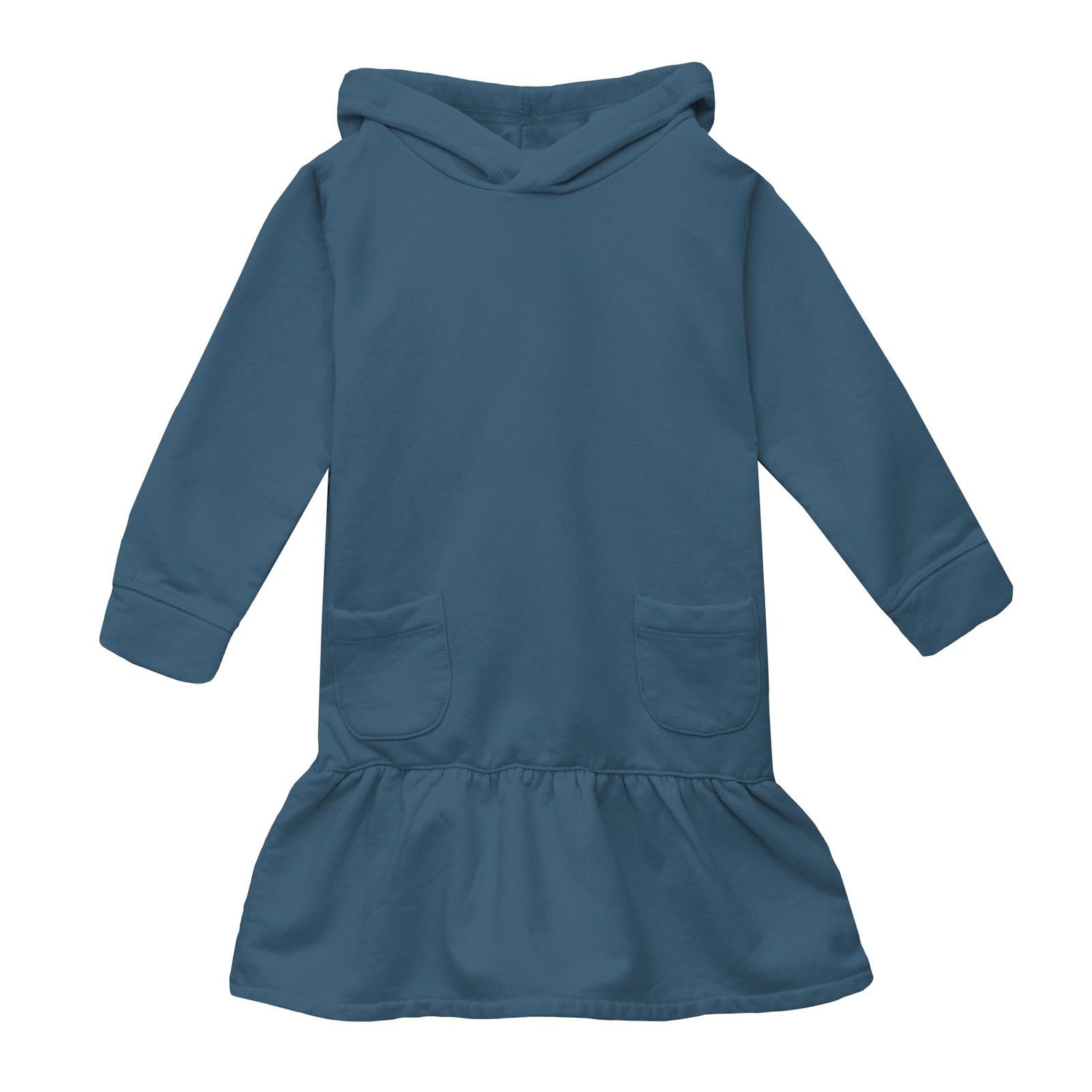 Long Sleeve Fleece Hoodie Dress in Deep Sea