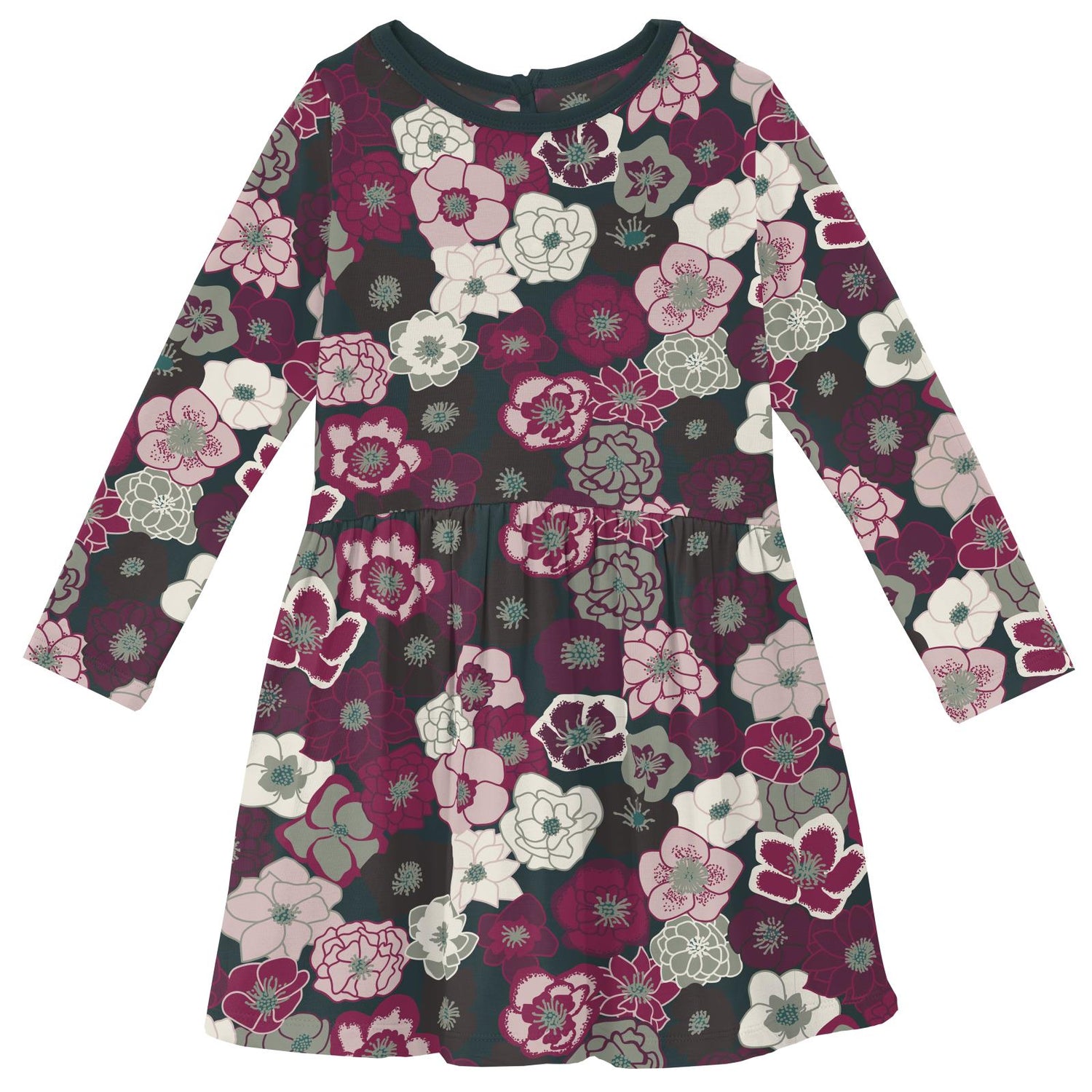 Print Long Sleeve Twirl Dress in Hellebores