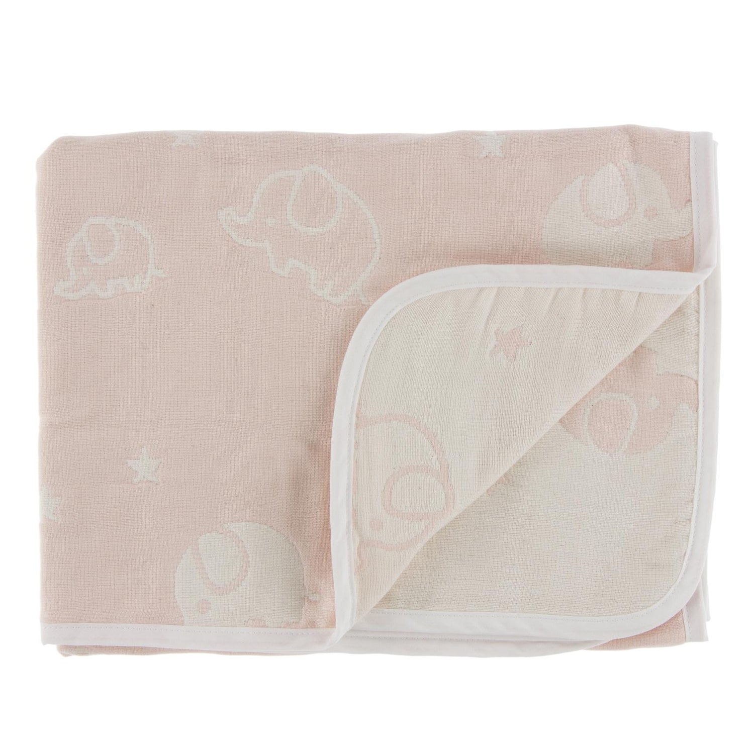 Jacquard Muslin Baby Blanket in Pink Elephant