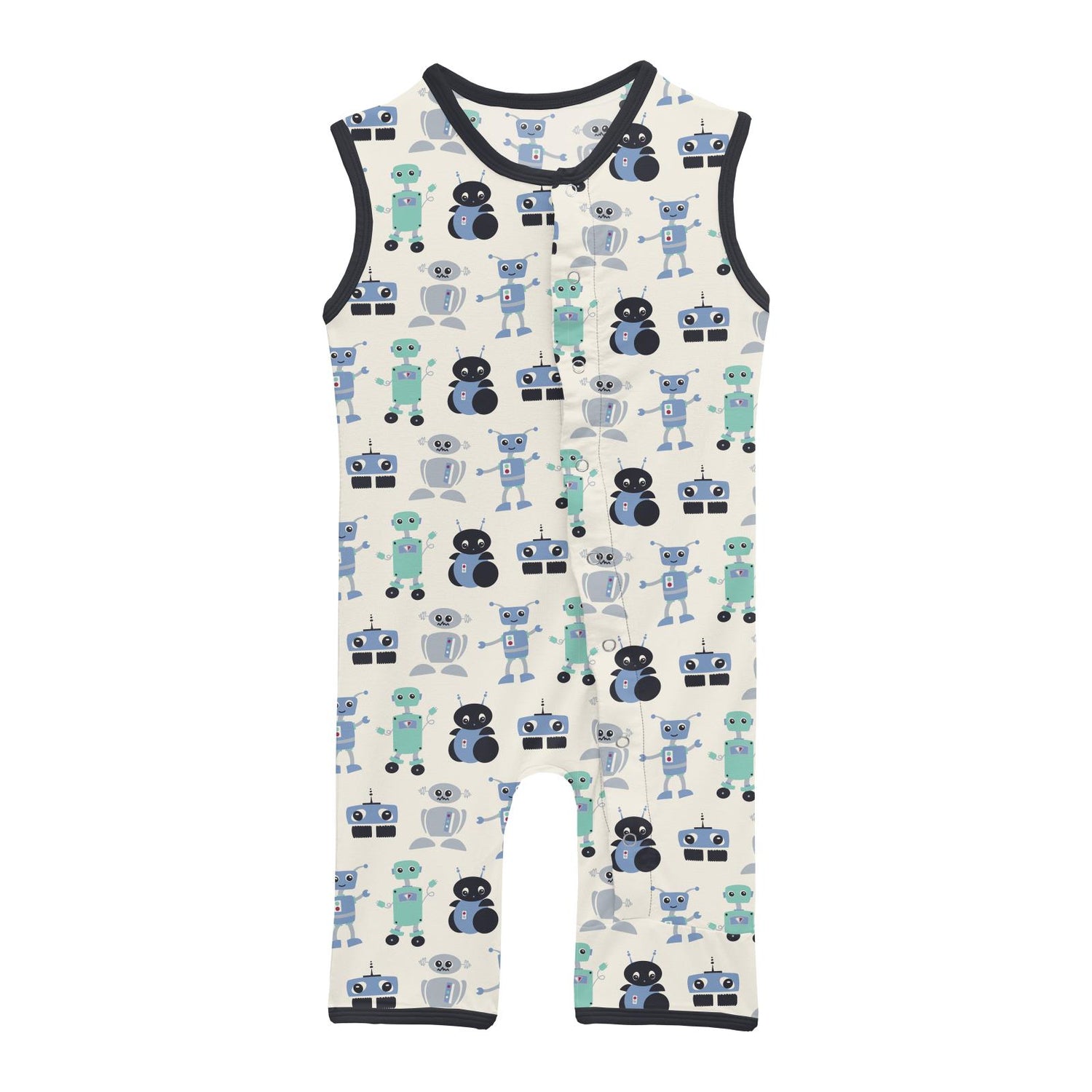 Print Tank Romper in Natural Robots