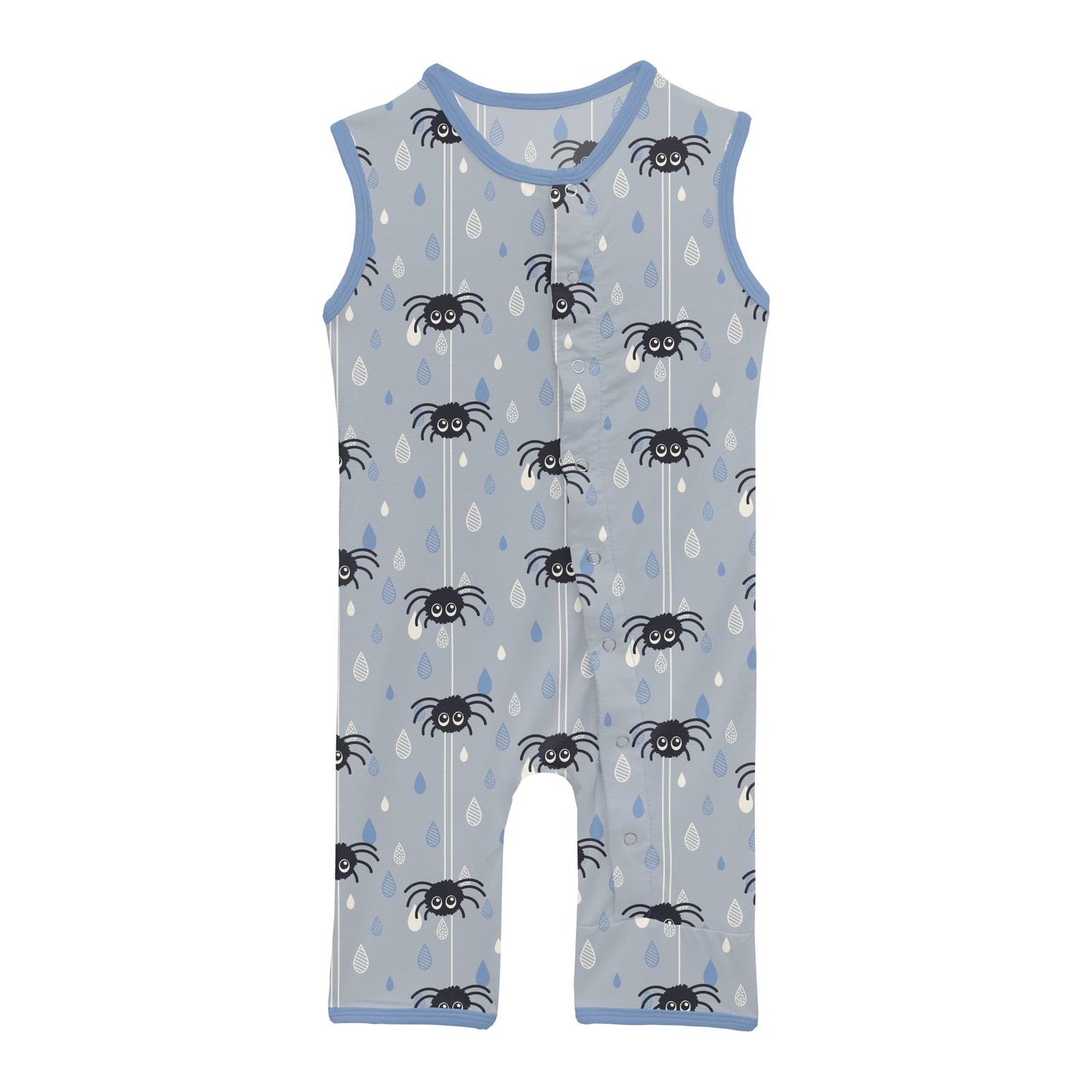 Print Tank Romper in Pearl Blue Itsy Bitsy Spider