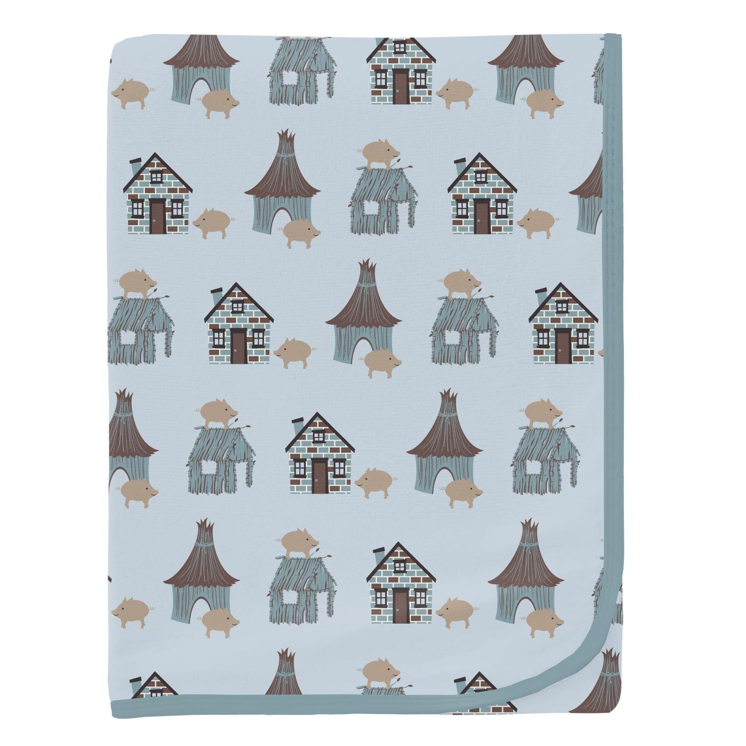 Print Swaddling Blanket in Illusion Blue Three Little Pigs