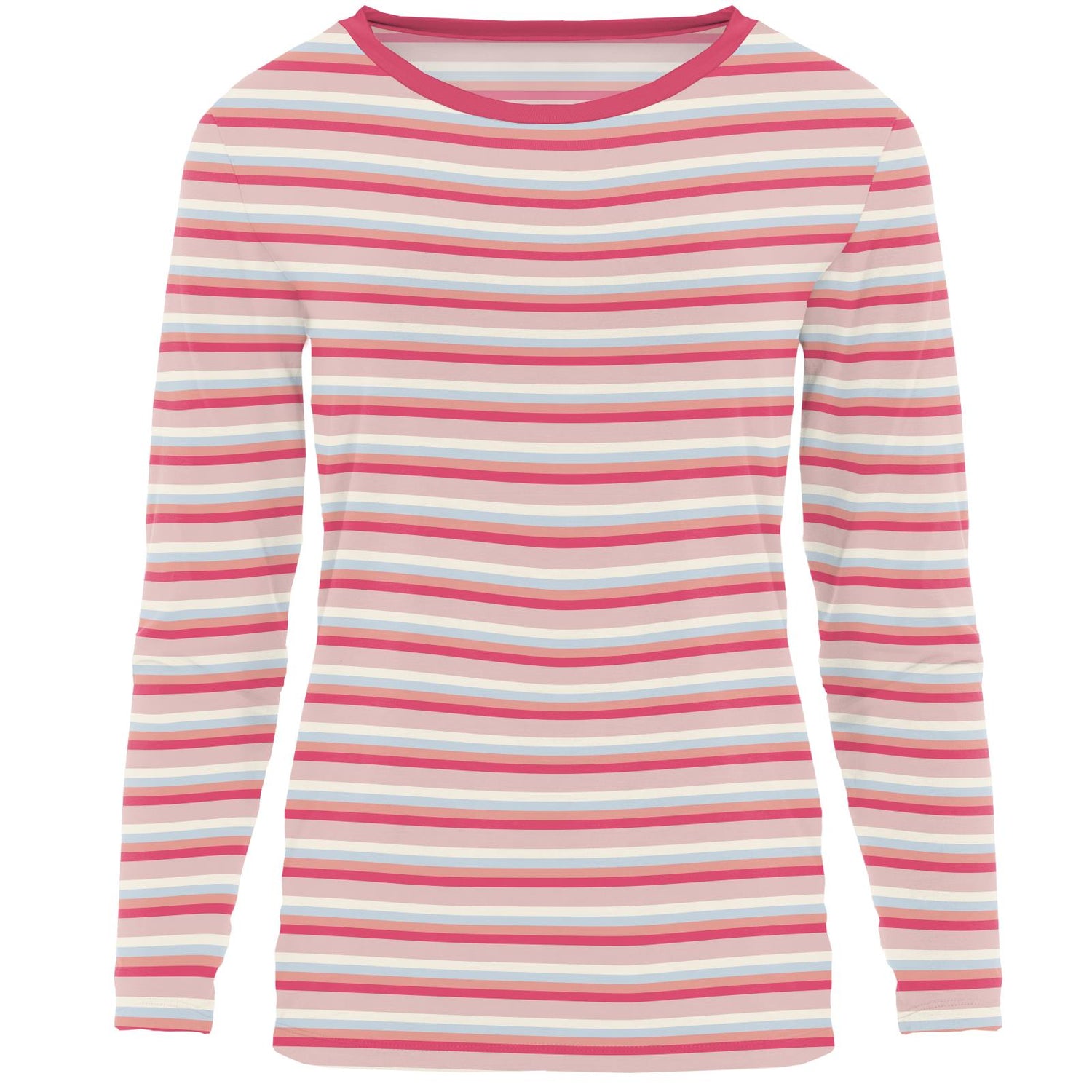 Women's Print Long Sleeve Relaxed Tee in Baby Rose Stripe